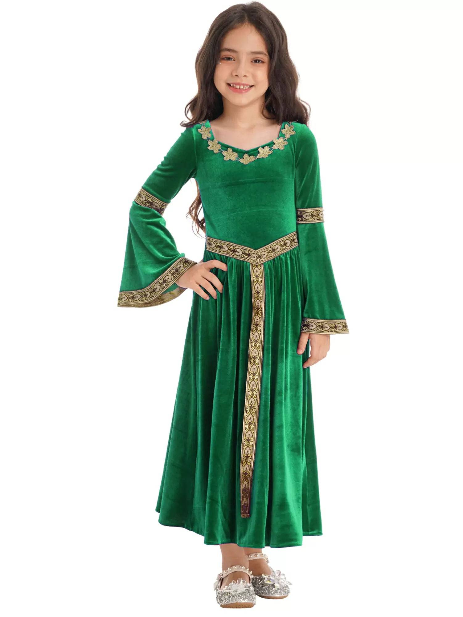 Kids Girls Retro Medieval Princess Velvet Dress Costumes