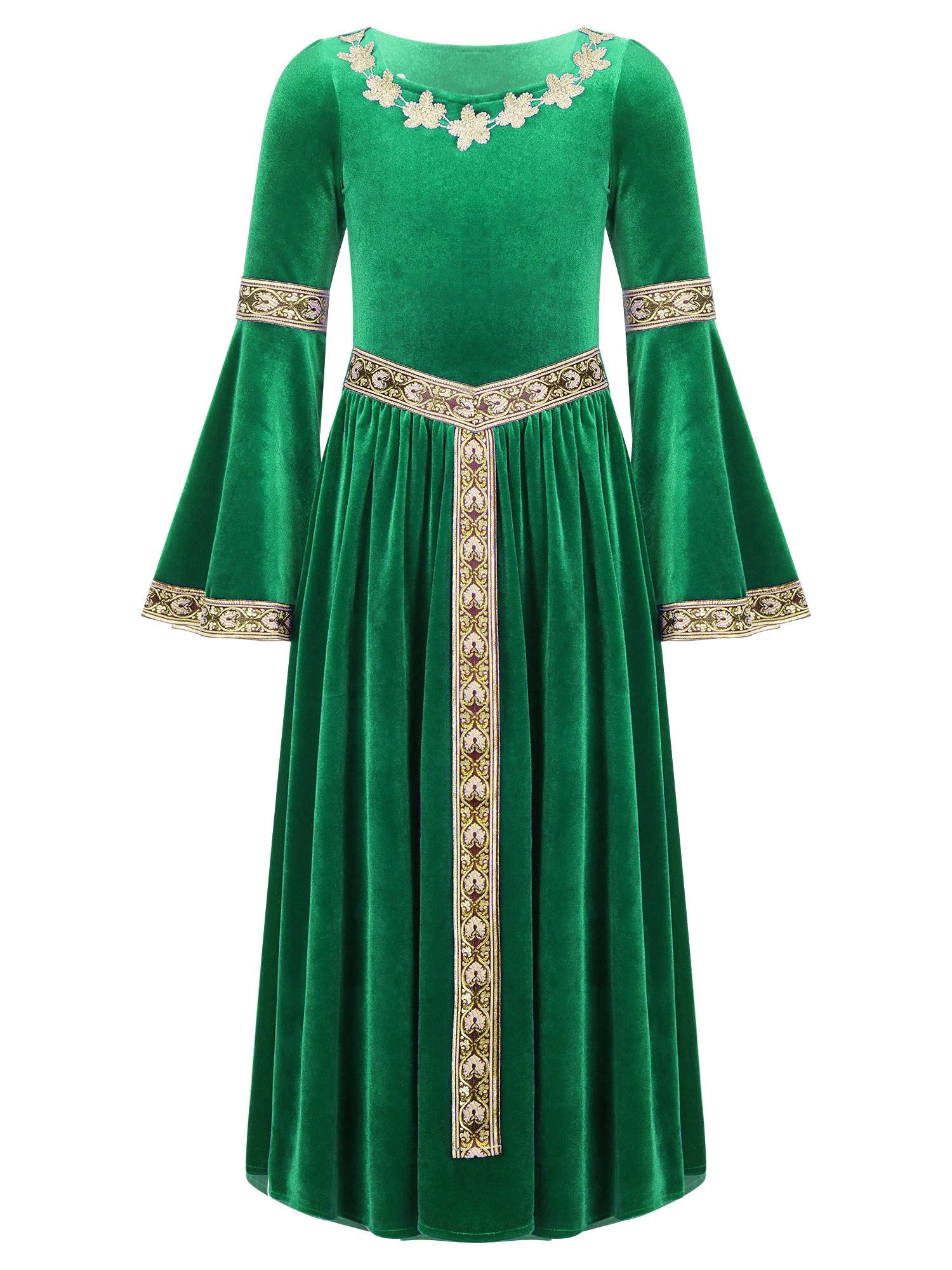 Kids Girls Retro Medieval Princess Velvet Dress Costumes