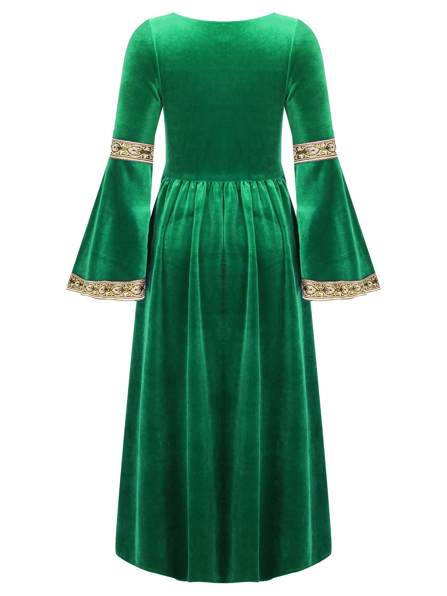 Kids Girls Retro Medieval Princess Velvet Dress Costumes