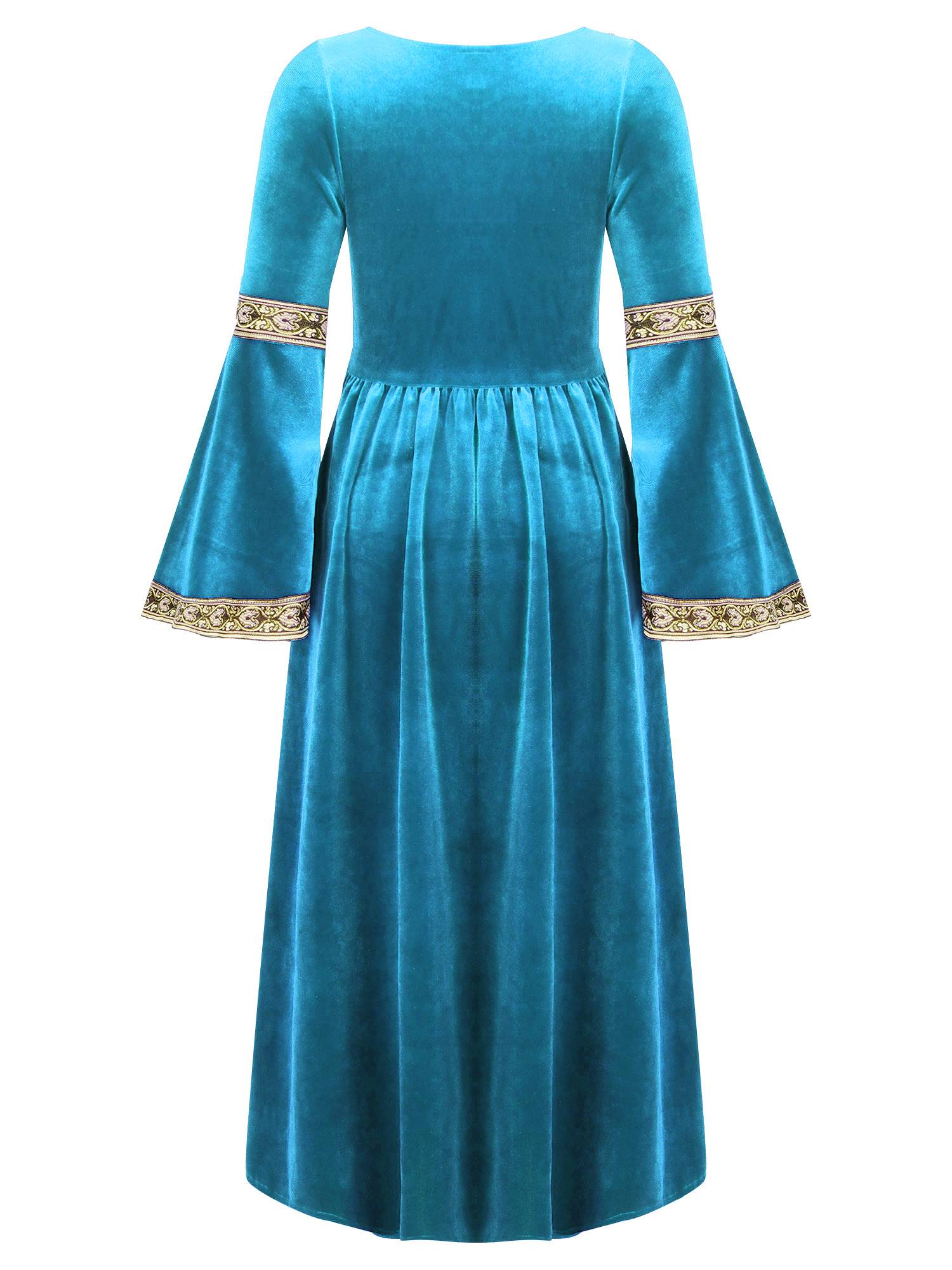 Kids Girls Retro Medieval Princess Velvet Dress Costumes