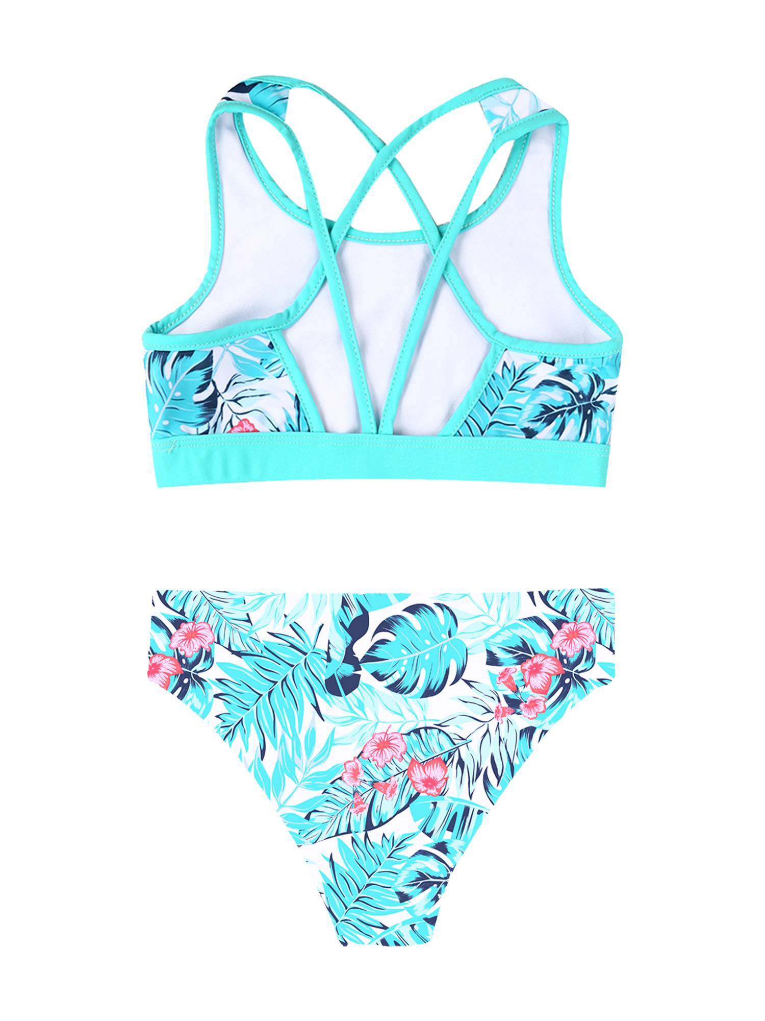 Kids Girls Two Pieces U Neck Strappy Swim Tankini Set