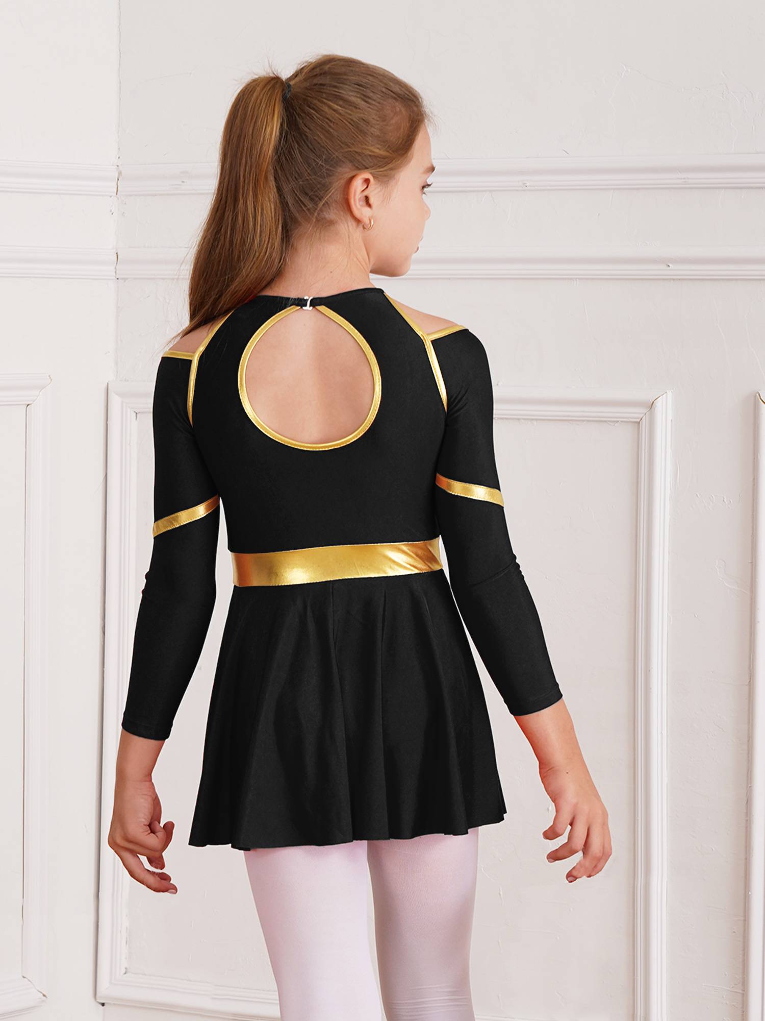 Kids Girls Long Sleeve Letter Print Cold Shoulder Cheerleading Dress