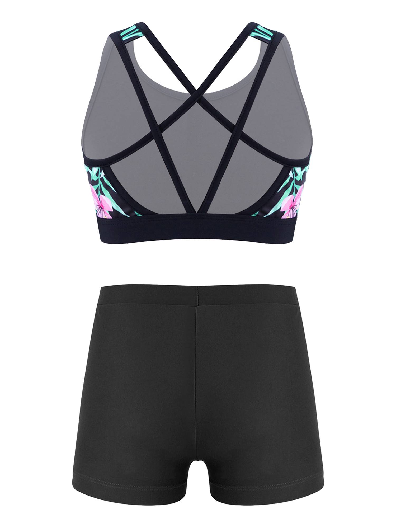 Kids Girls Floral Printed Two Piece Swimwear Set