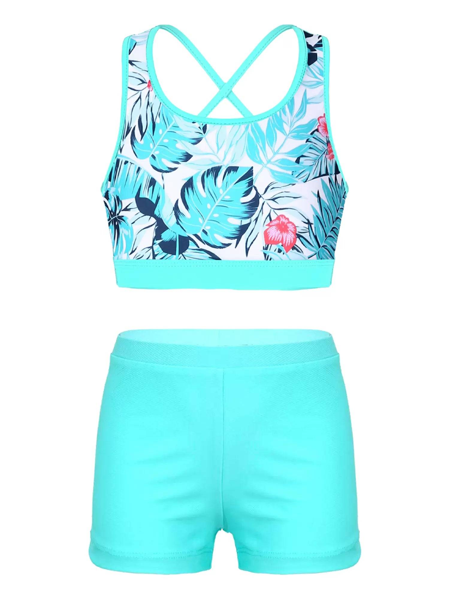 Kids Girls Floral Printed Two Piece Swimwear Set