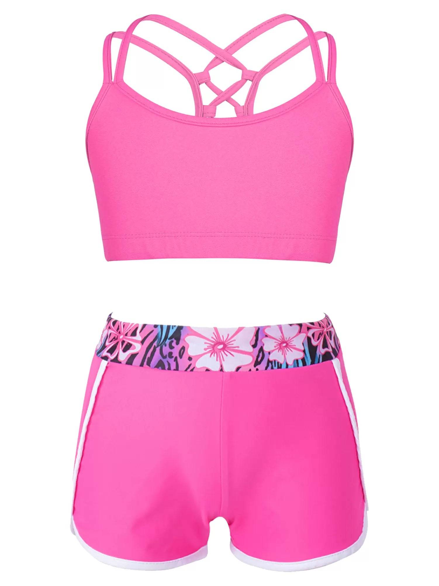 Kids Girls Two Pieces Swimwear Sleeveless Top and Shorts Set