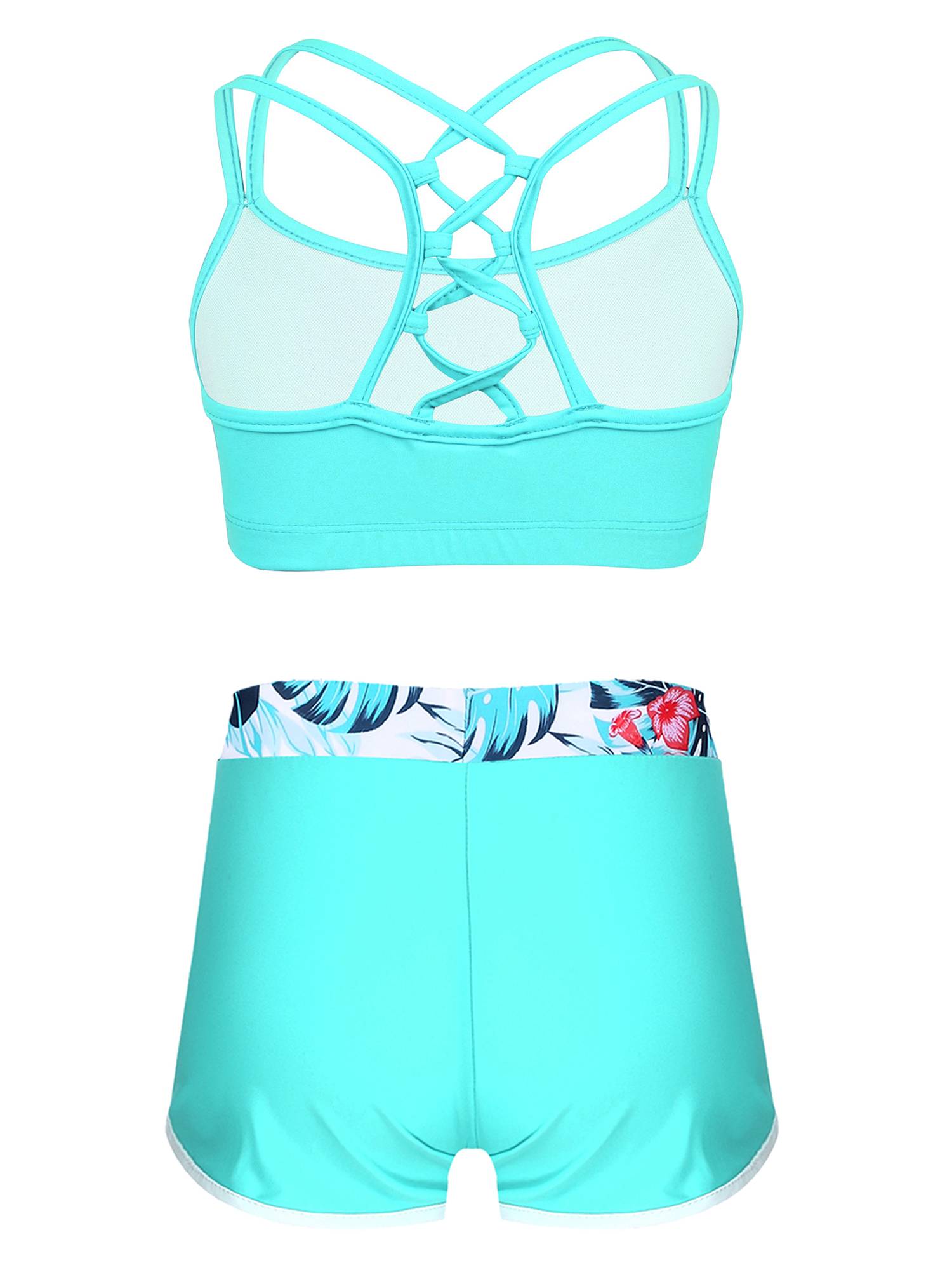 Kids Girls Two Pieces Swimwear Sleeveless Top and Shorts Set