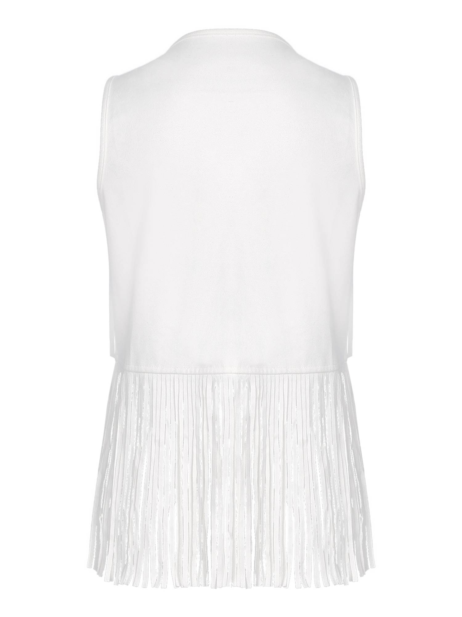 Women Faux Suede Tassel Rivets Fringe Open Front Cowgirl Vest