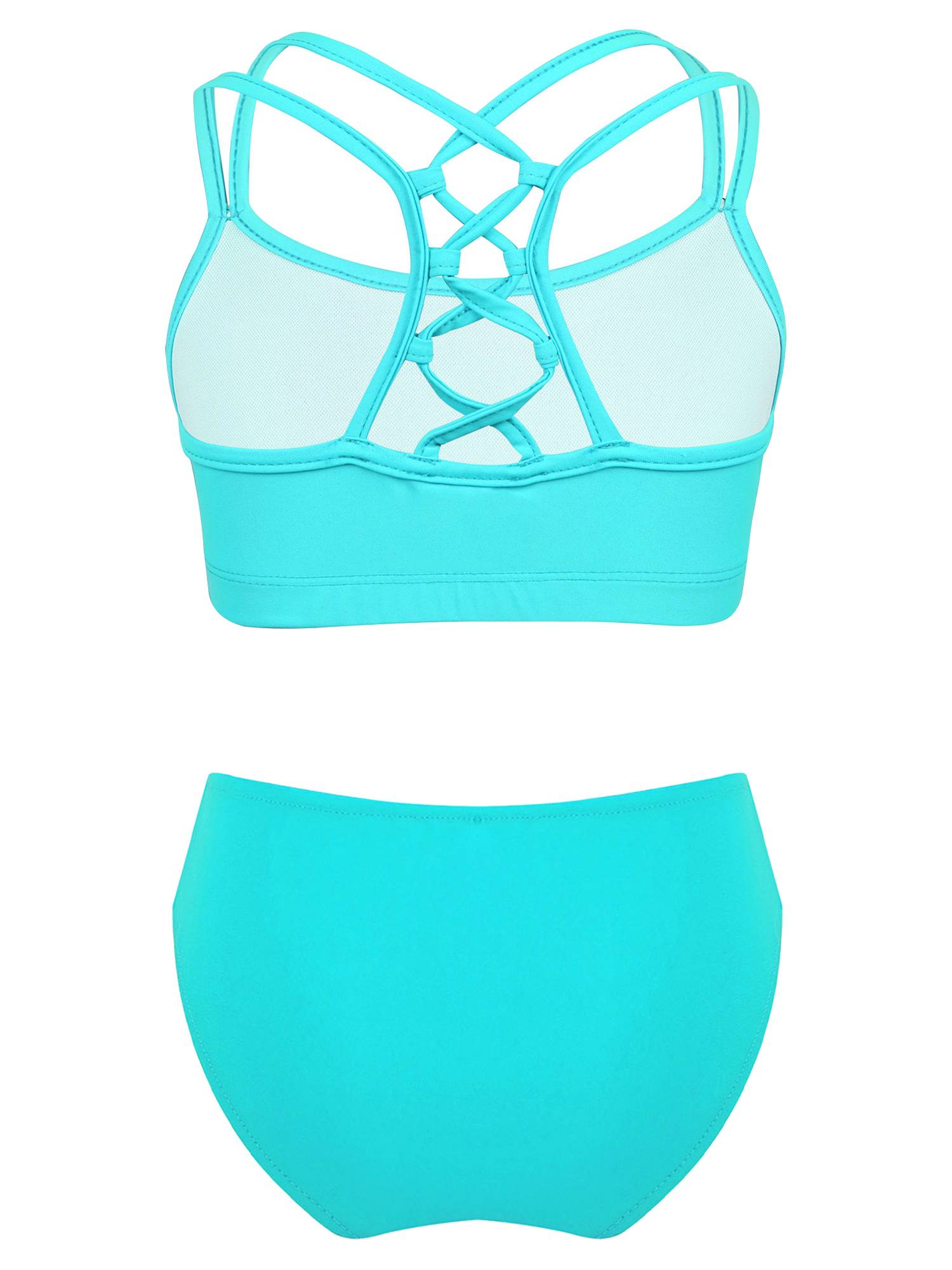 Kids Girls Two Pieces Sleeveless Strappy Tankini Swimsuit Sets