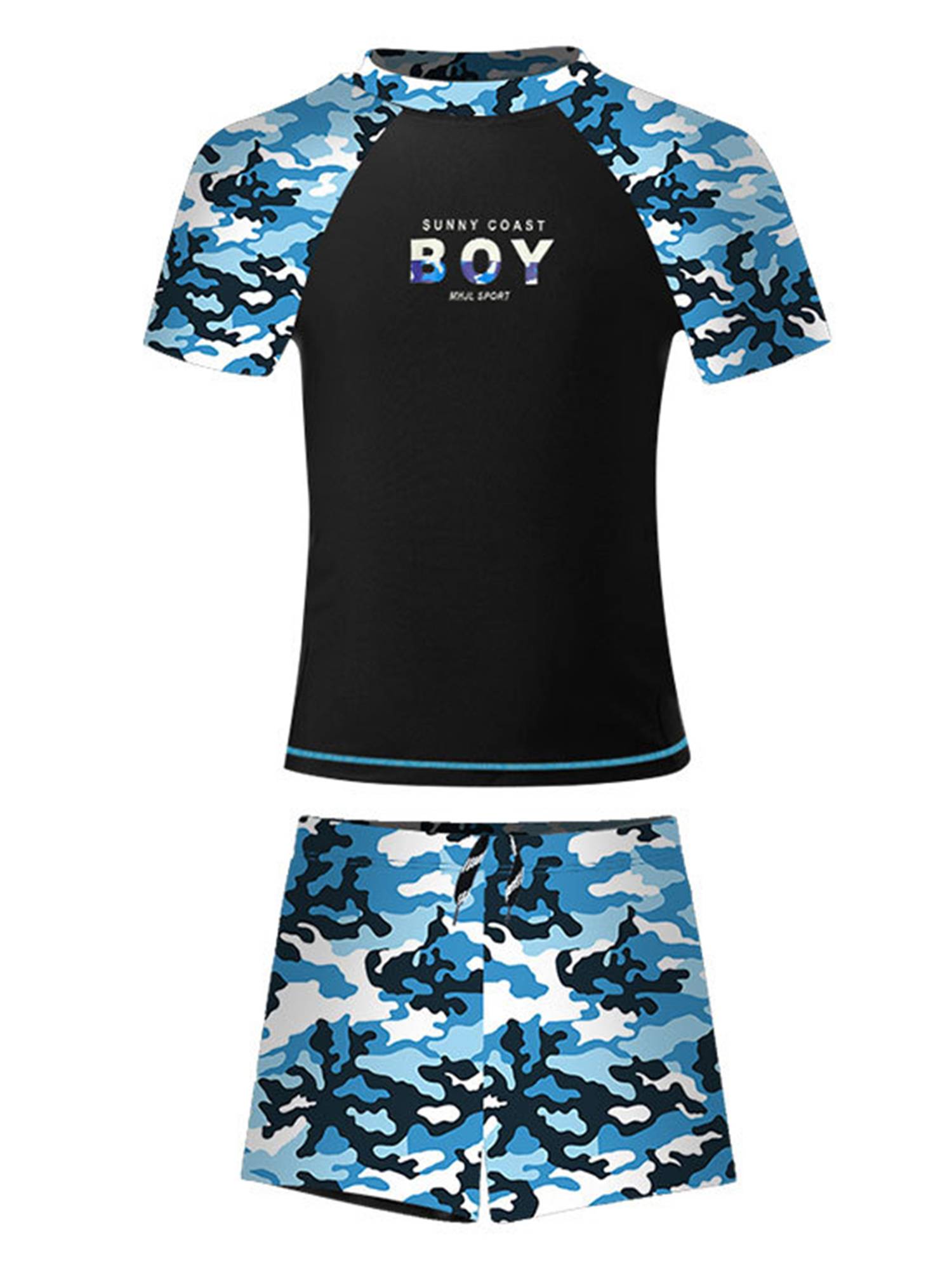 Kids Boys Two Pieces Short Sleeve Top and Shorts Swimsuit Set