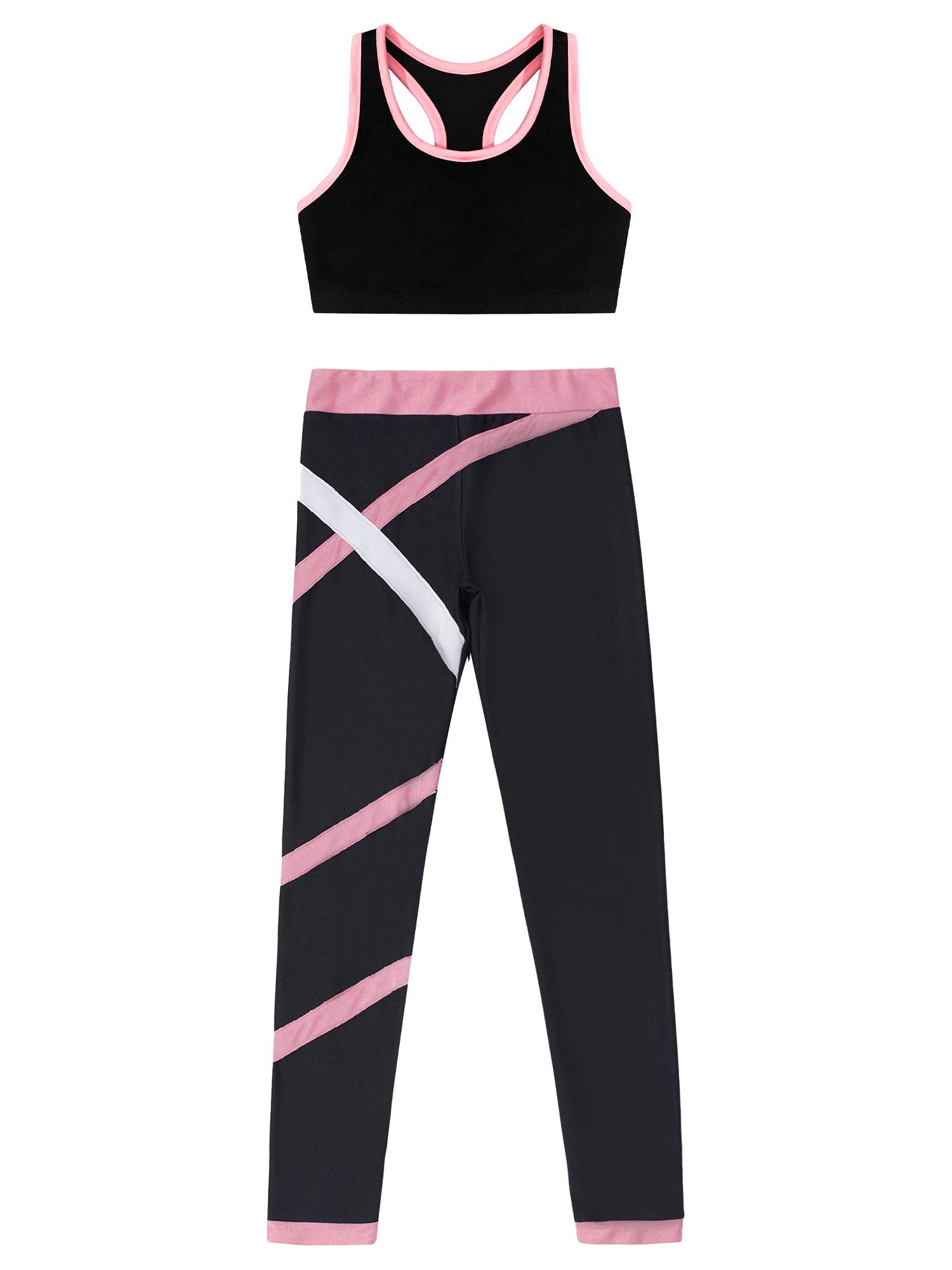 Kids Girls 2pcs Sleeveless Crop Top with Colorblock Leggings Sport Set