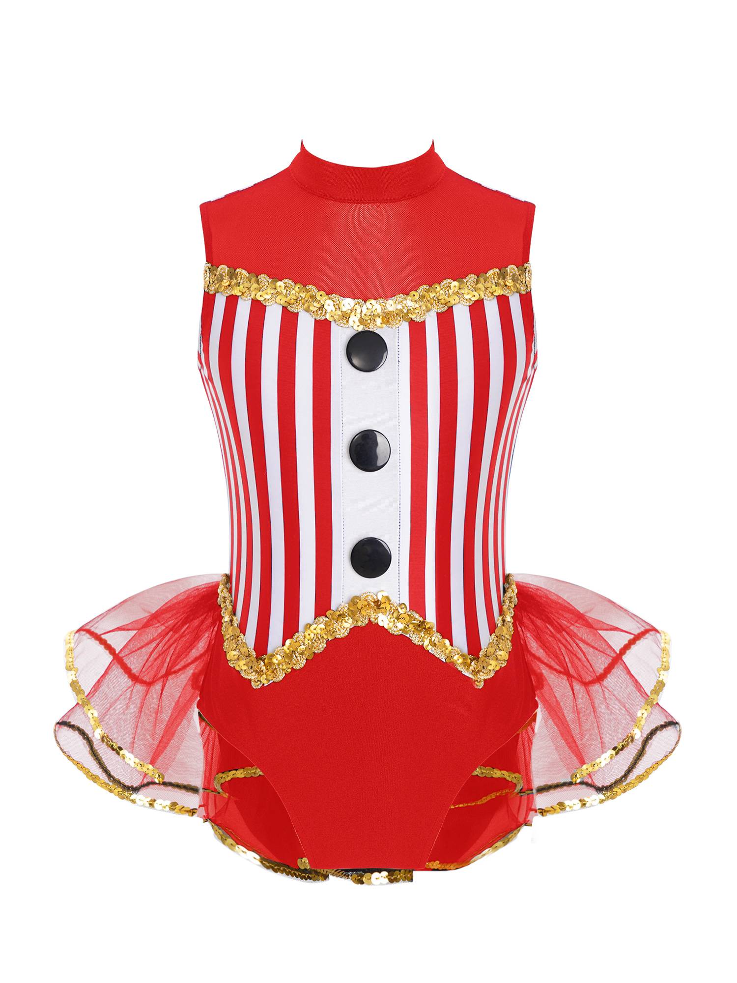 Kids Girls Sleeveless Sequins Striped Latin Jazz Dance Leotard