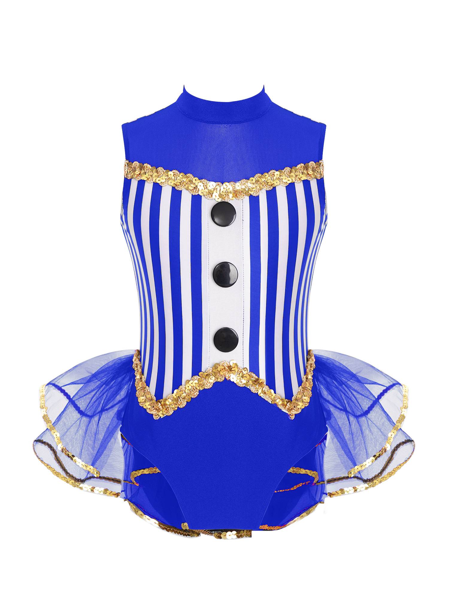 Kids Girls Sleeveless Sequins Striped Latin Jazz Dance Leotard