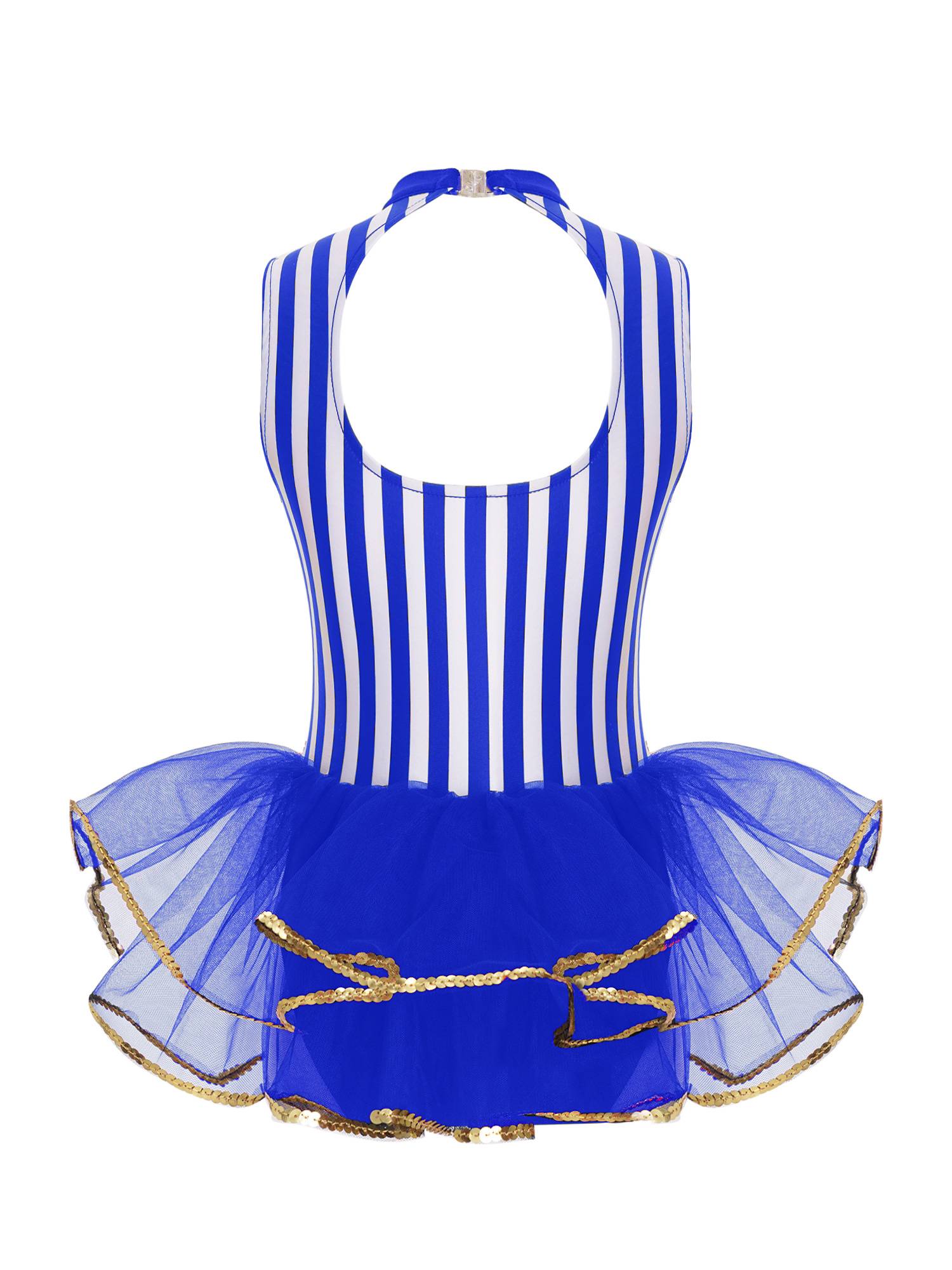 Kids Girls Sleeveless Sequins Striped Latin Jazz Dance Leotard