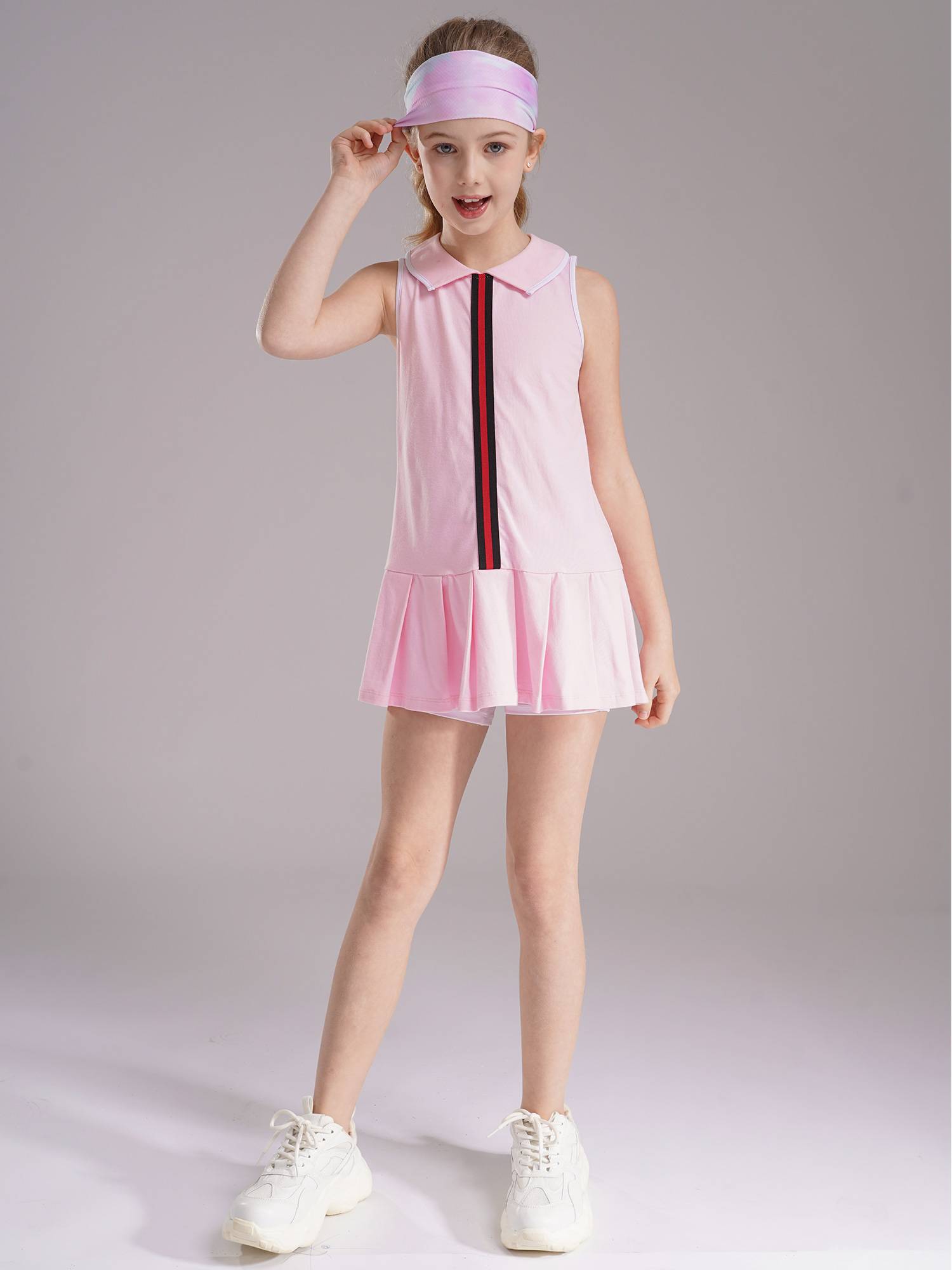 Kids Girls 2pcs Sleeveless Pleated Dress with Shorts Tennis Golf Set