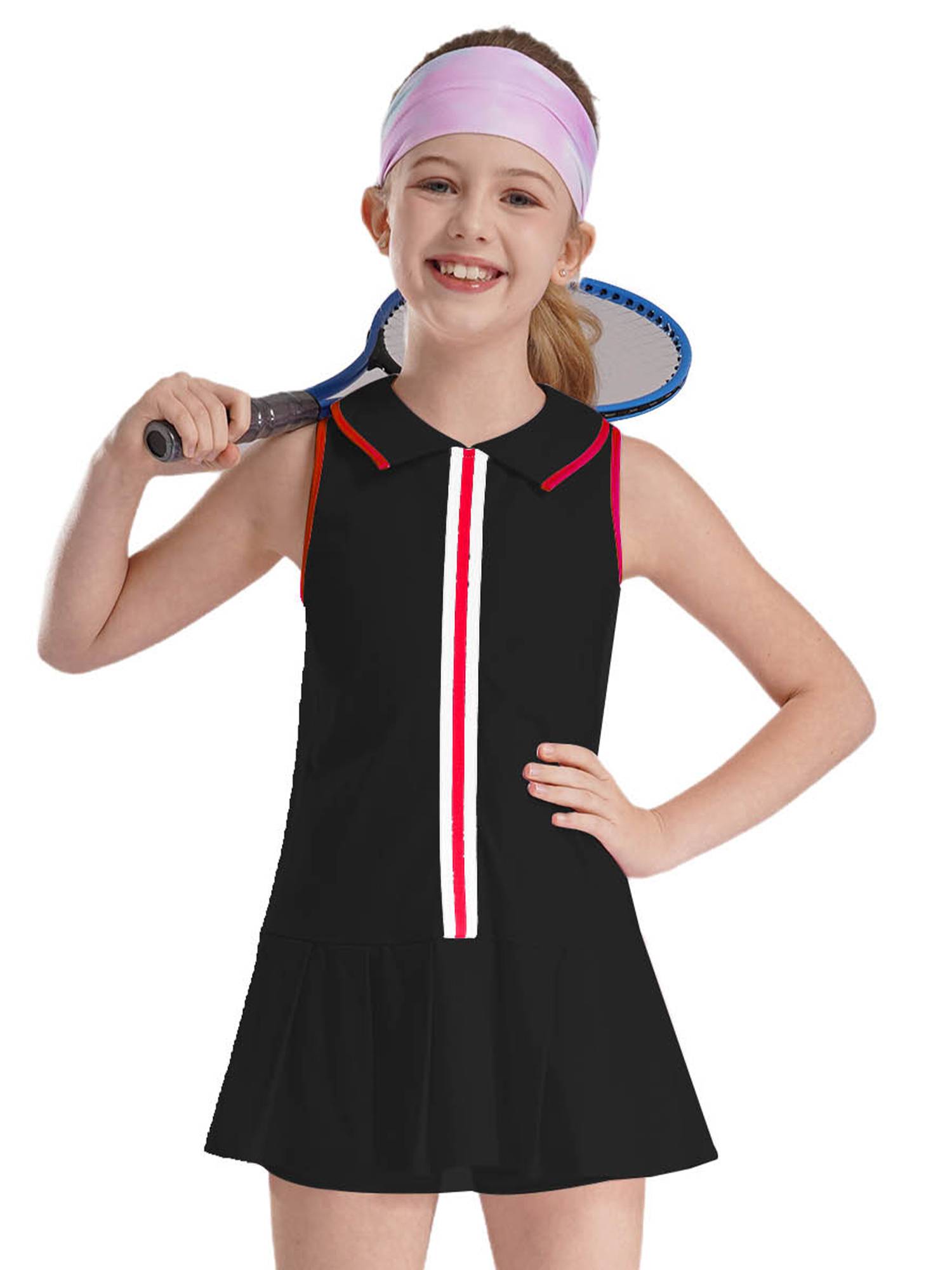 Kids Girls 2pcs Sleeveless Pleated Dress with Shorts Tennis Golf Set