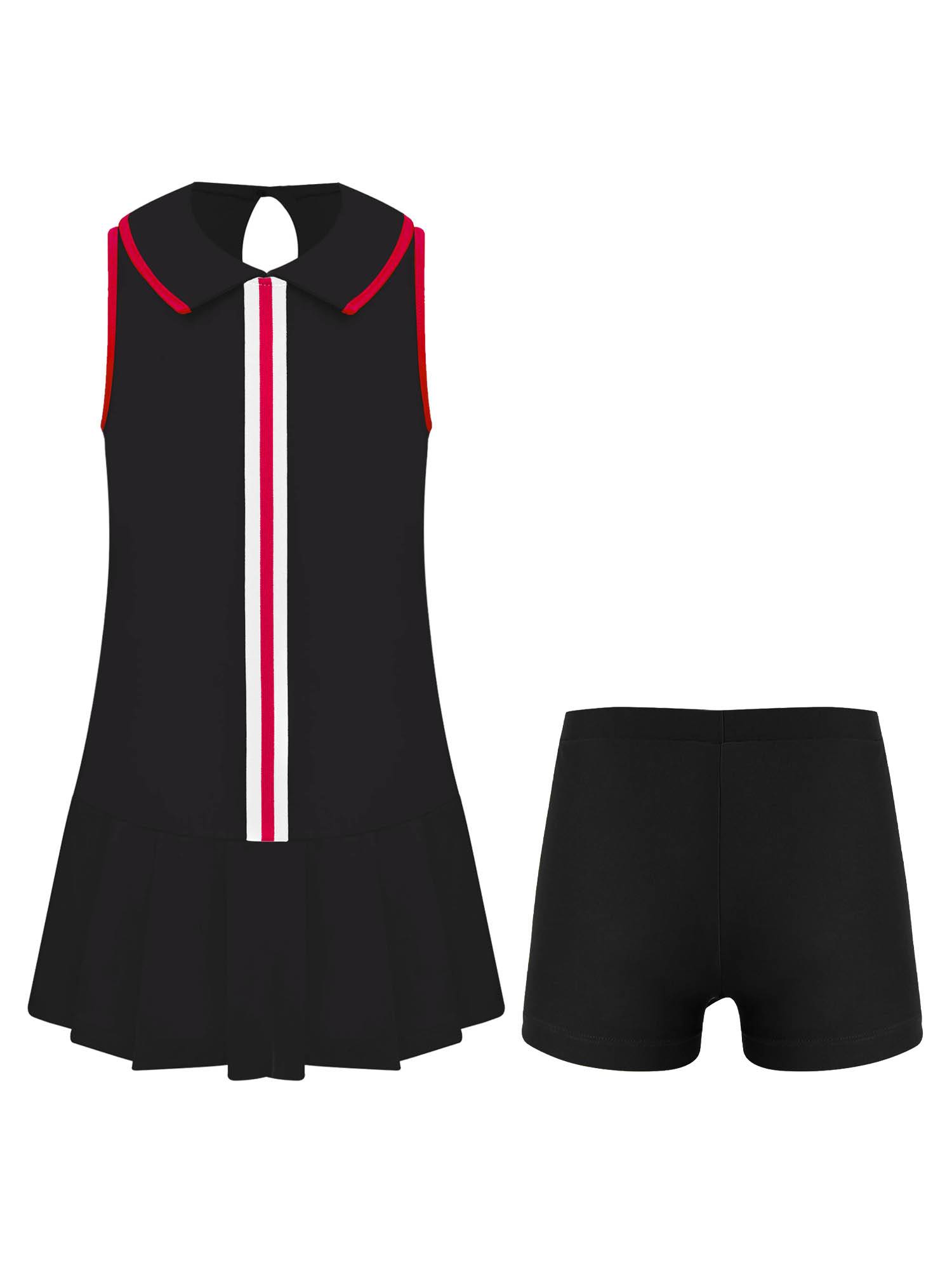 Kids Girls 2pcs Sleeveless Pleated Dress with Shorts Tennis Golf Set