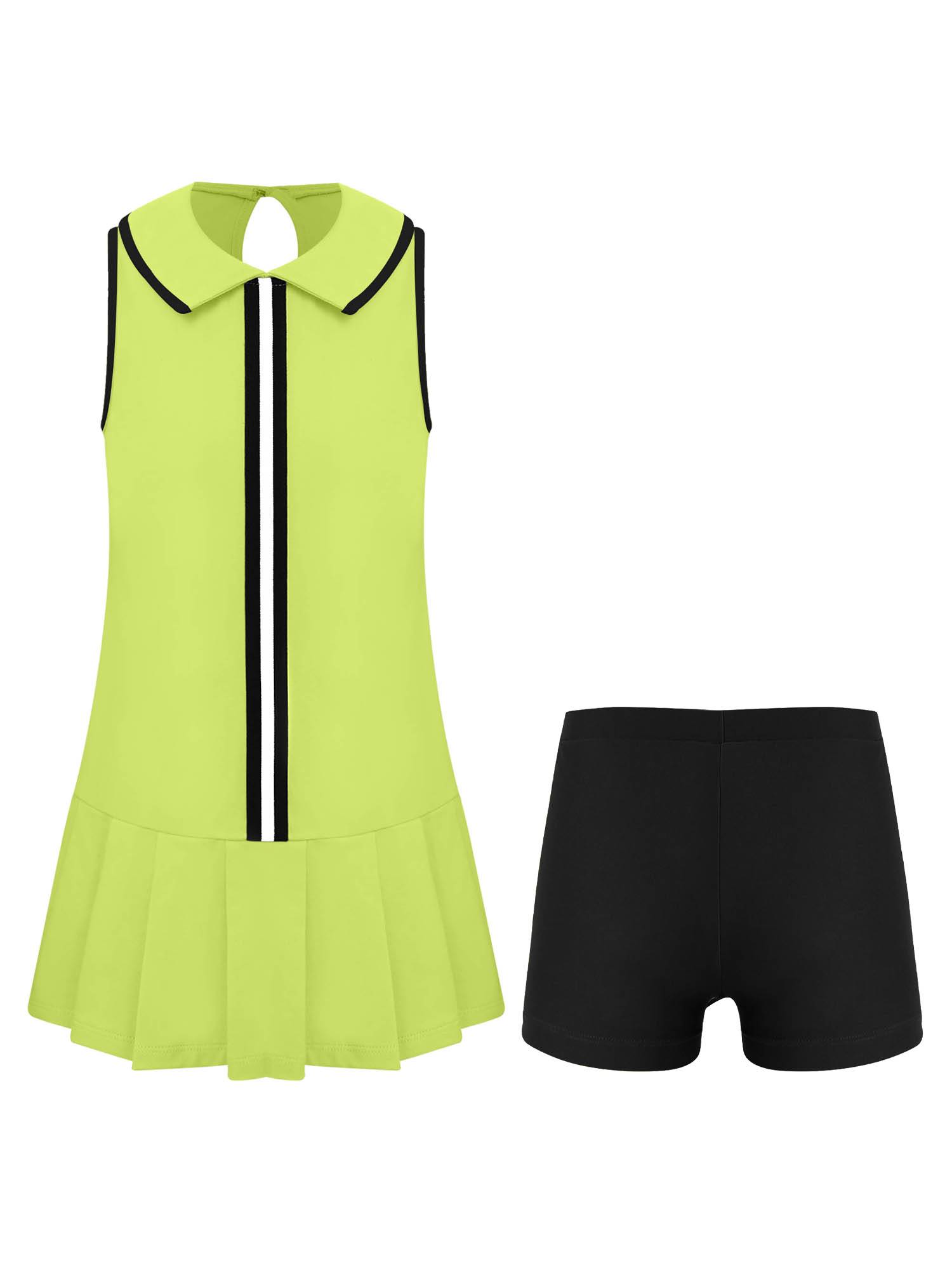 Kids Girls 2pcs Sleeveless Pleated Dress with Shorts Tennis Golf Set