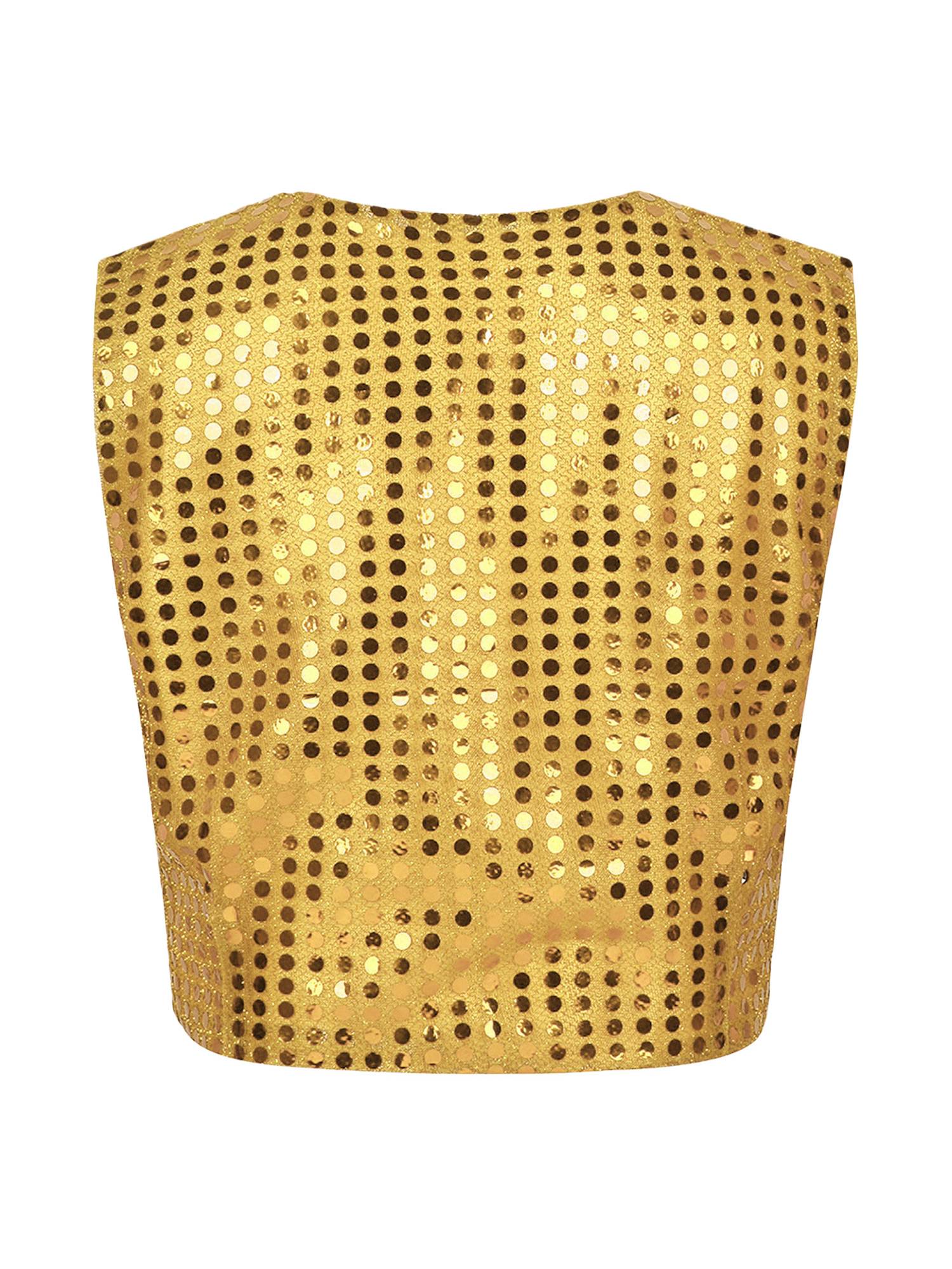 Women Glitter Sequins Vest Button Up Waistcoat for Jazz Dance