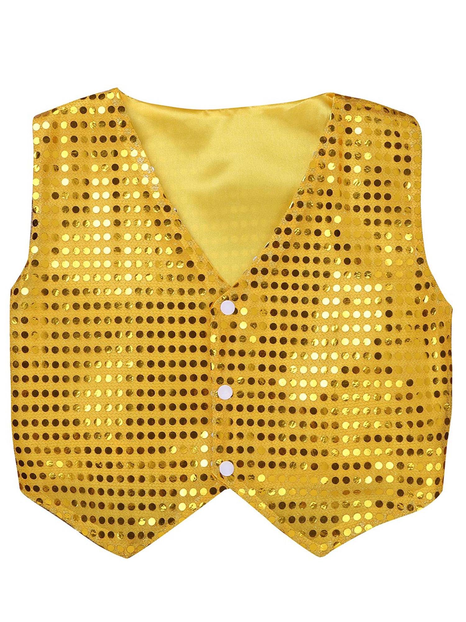 Women Glitter Sequins Vest Button Up Waistcoat for Jazz Dance