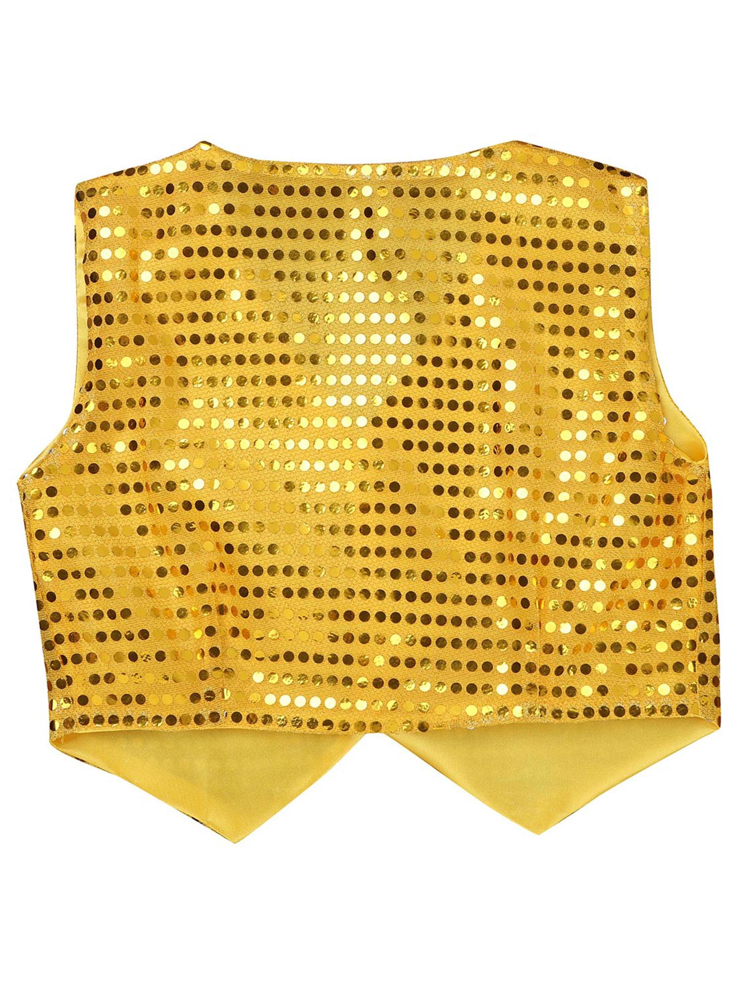 Women Glitter Sequins Vest Button Up Waistcoat for Jazz Dance