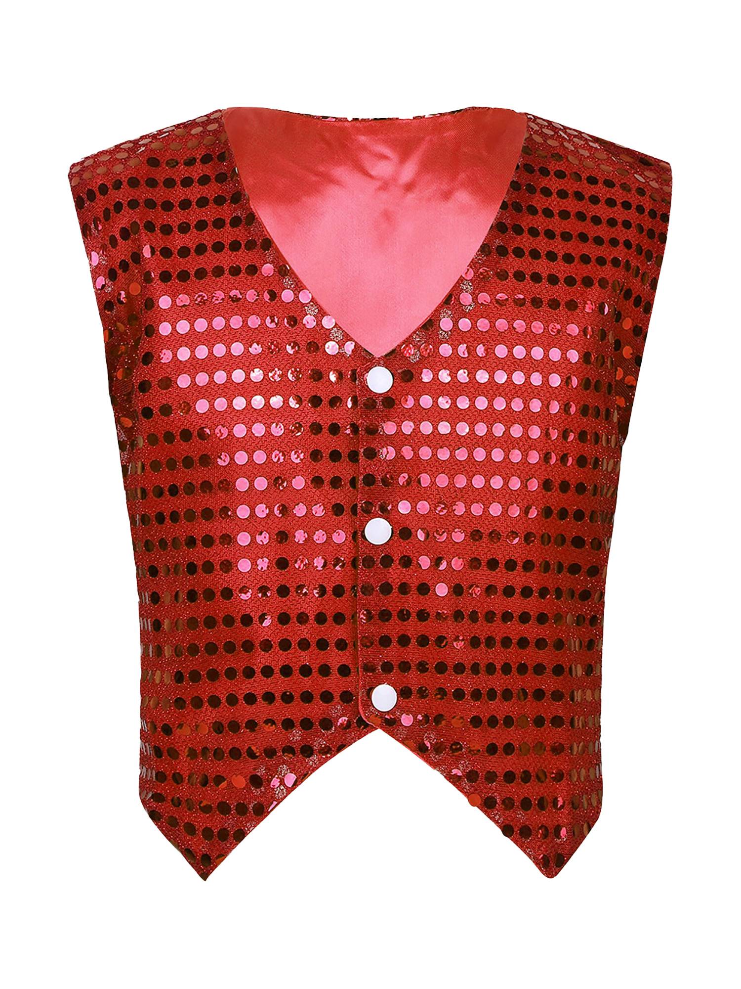Women Glitter Sequins Vest Button Up Waistcoat for Jazz Dance