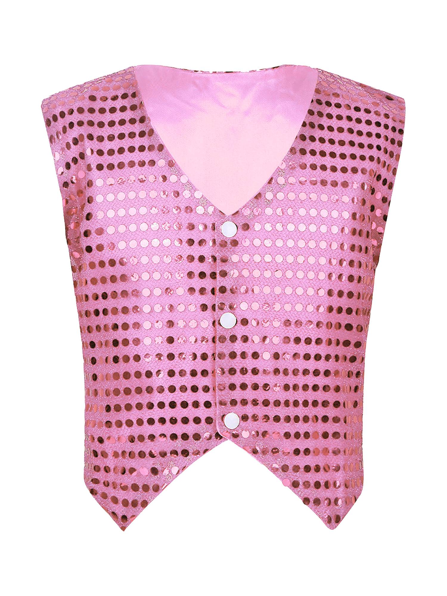 Women Glitter Sequins Vest Button Up Waistcoat for Jazz Dance