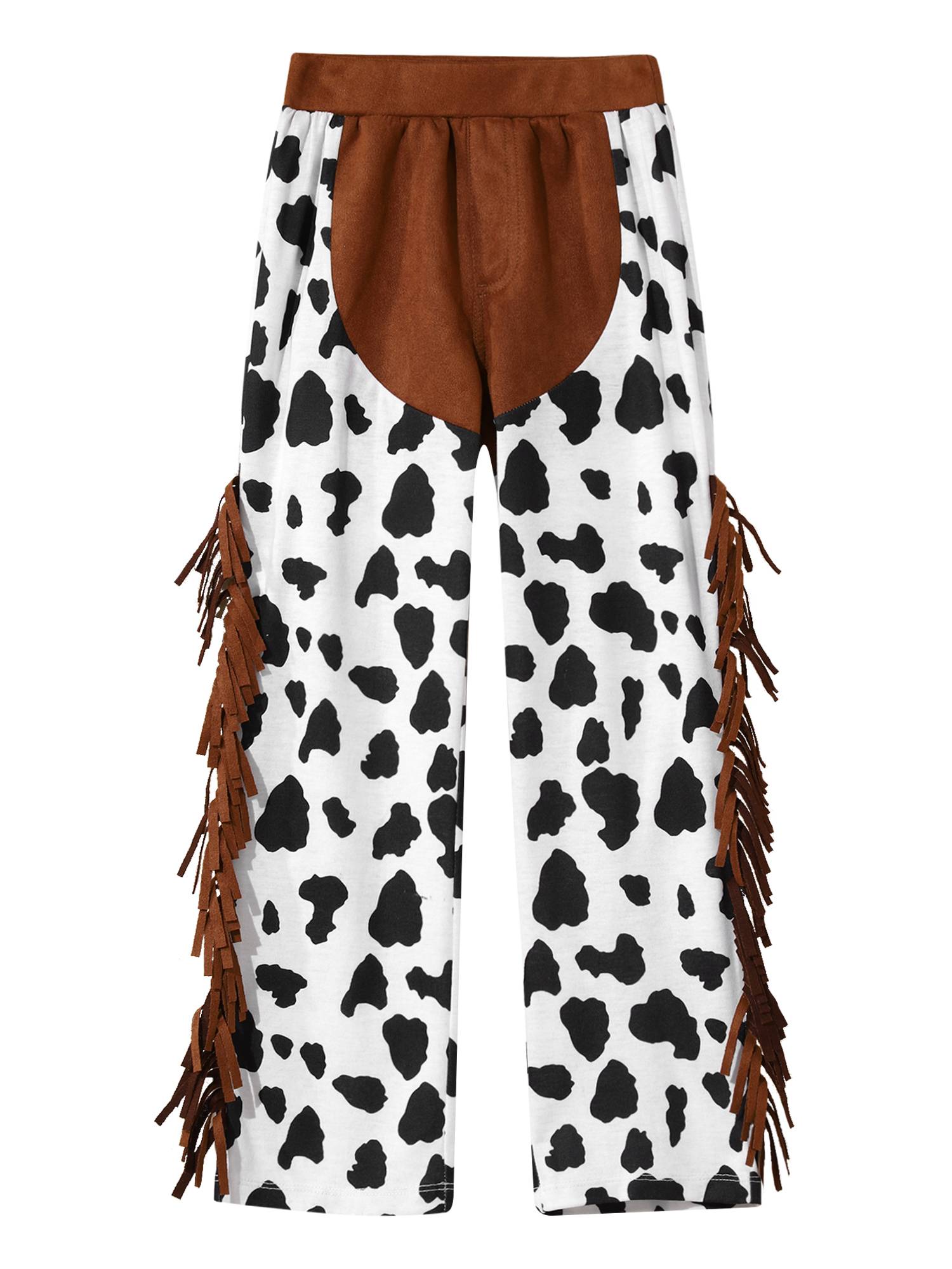 Kids Boys Cow Print Tassels Halloween Cowboy Costume Pants