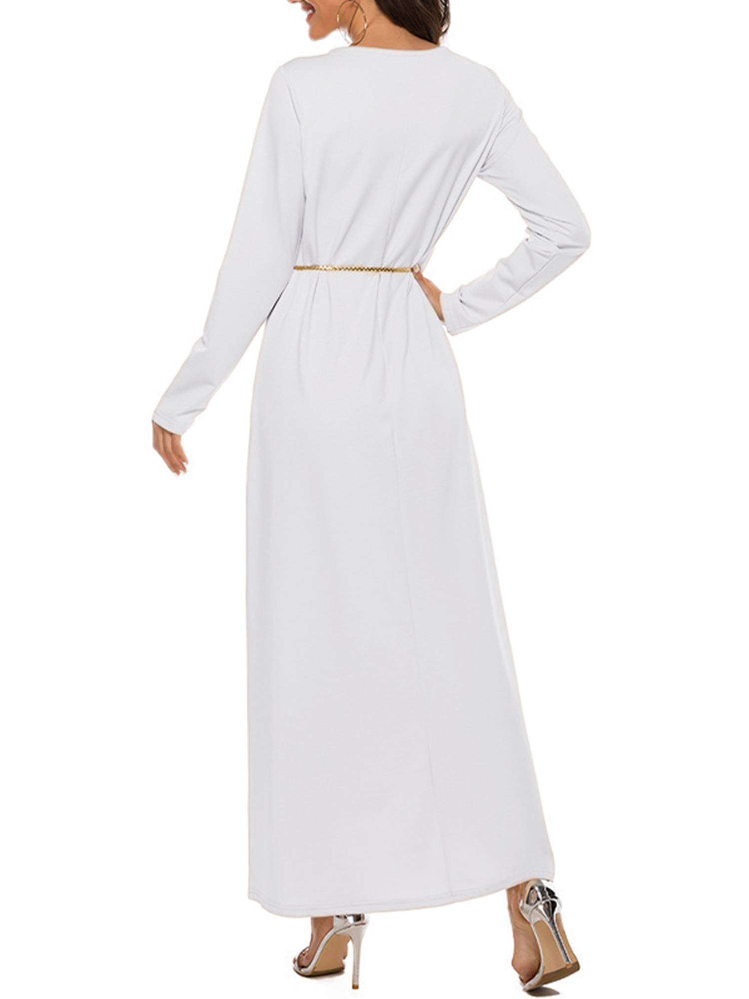 Women Solid Islamic Arabian Dress Long Sleeve Robes Loose Maxi Dress