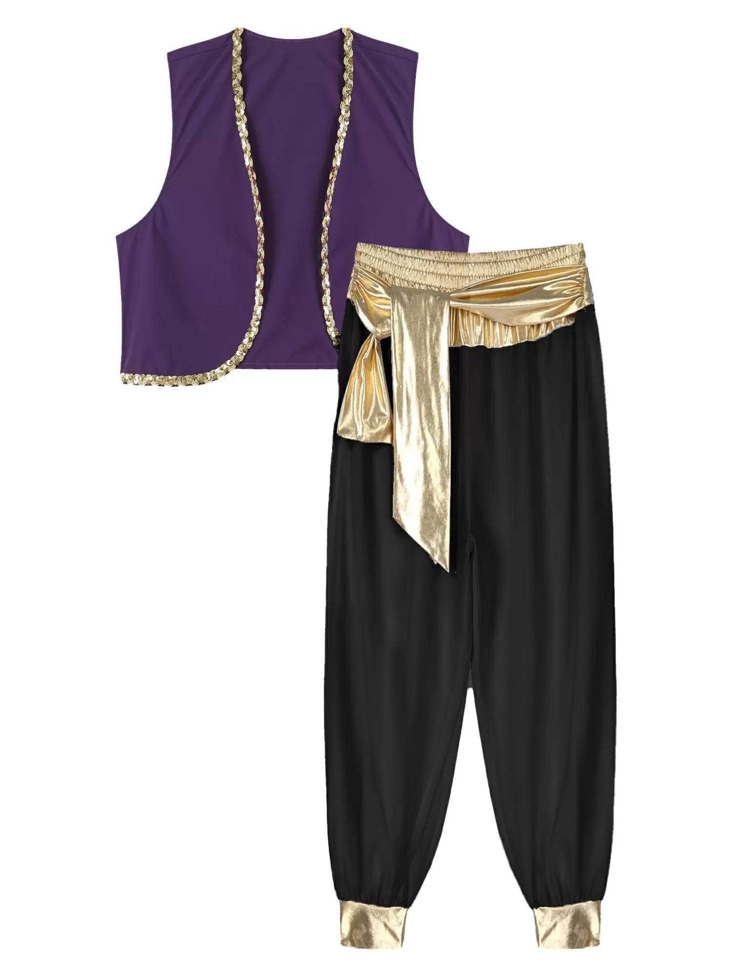 Men 2pcs Sleeveless Open Front Vest and Pants Arabian Prince Costume