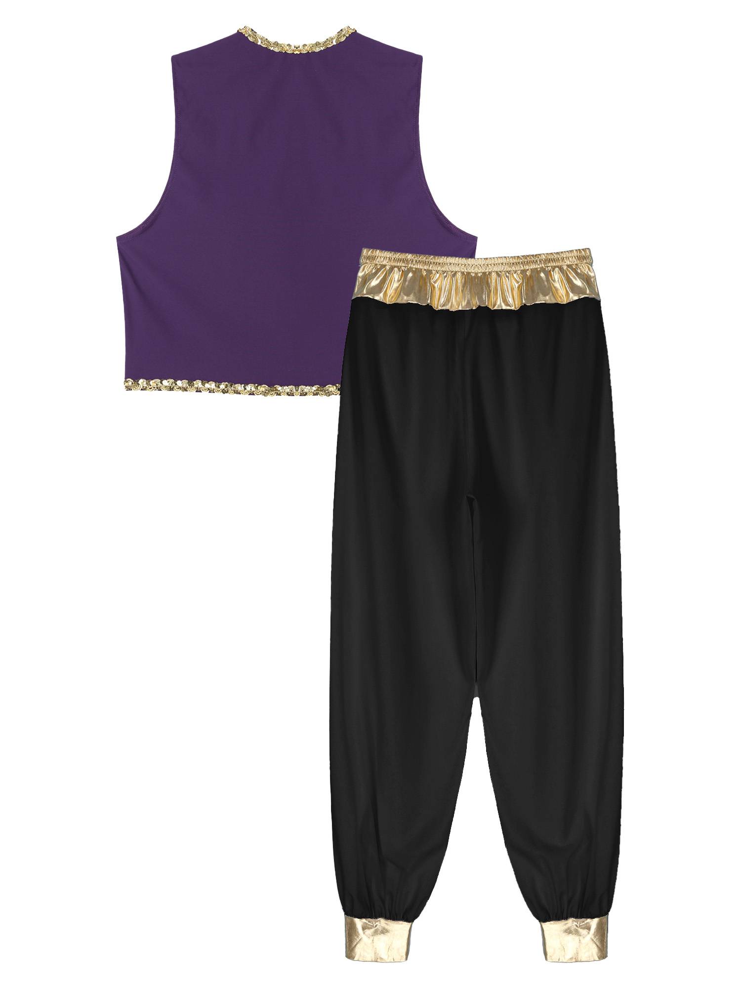 Men 2pcs Sleeveless Open Front Vest and Pants Arabian Prince Costume