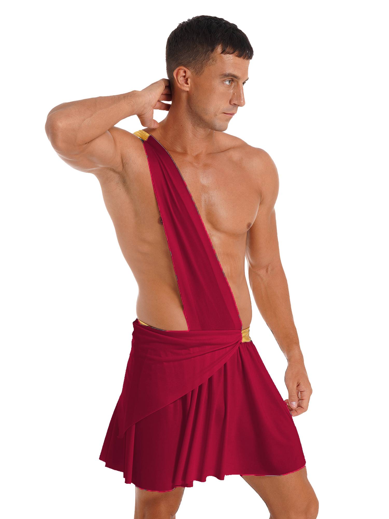 Men Halloween Skirt Cosplay Costume One Shoulder Strap Ruffle