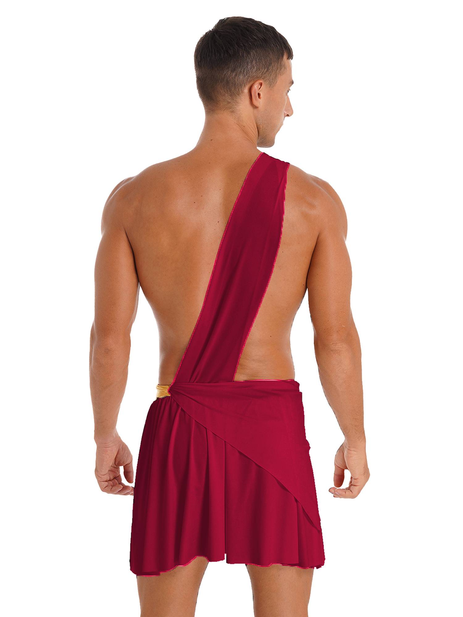 Men Halloween Skirt Cosplay Costume One Shoulder Strap Ruffle