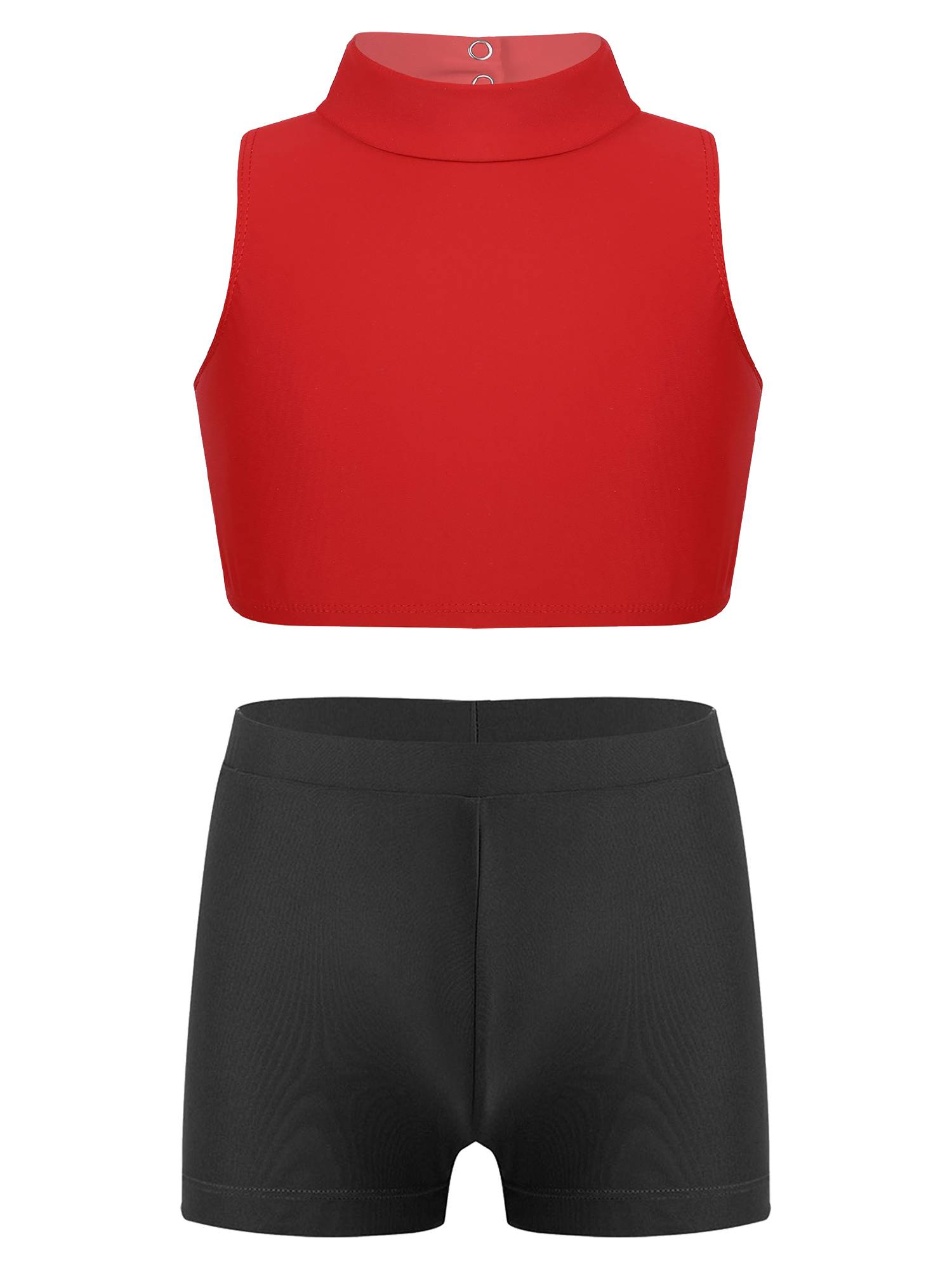 Kids Girls 2pcs Sleeveless Criss Cross Back Crop Top Swimsuit Set