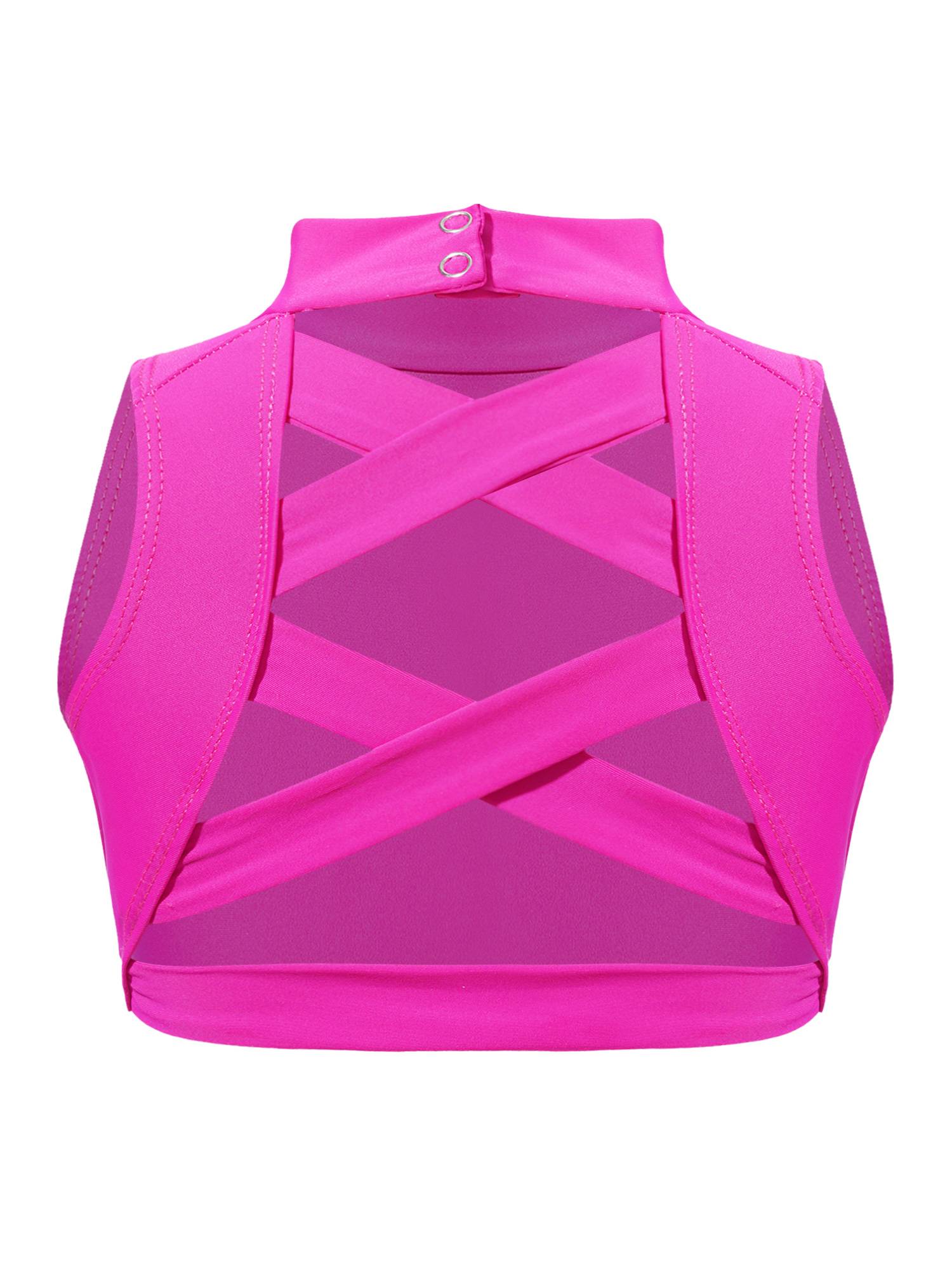 Kids Girls 2pcs Sleeveless Criss Cross Back Crop Top Swimsuit Set