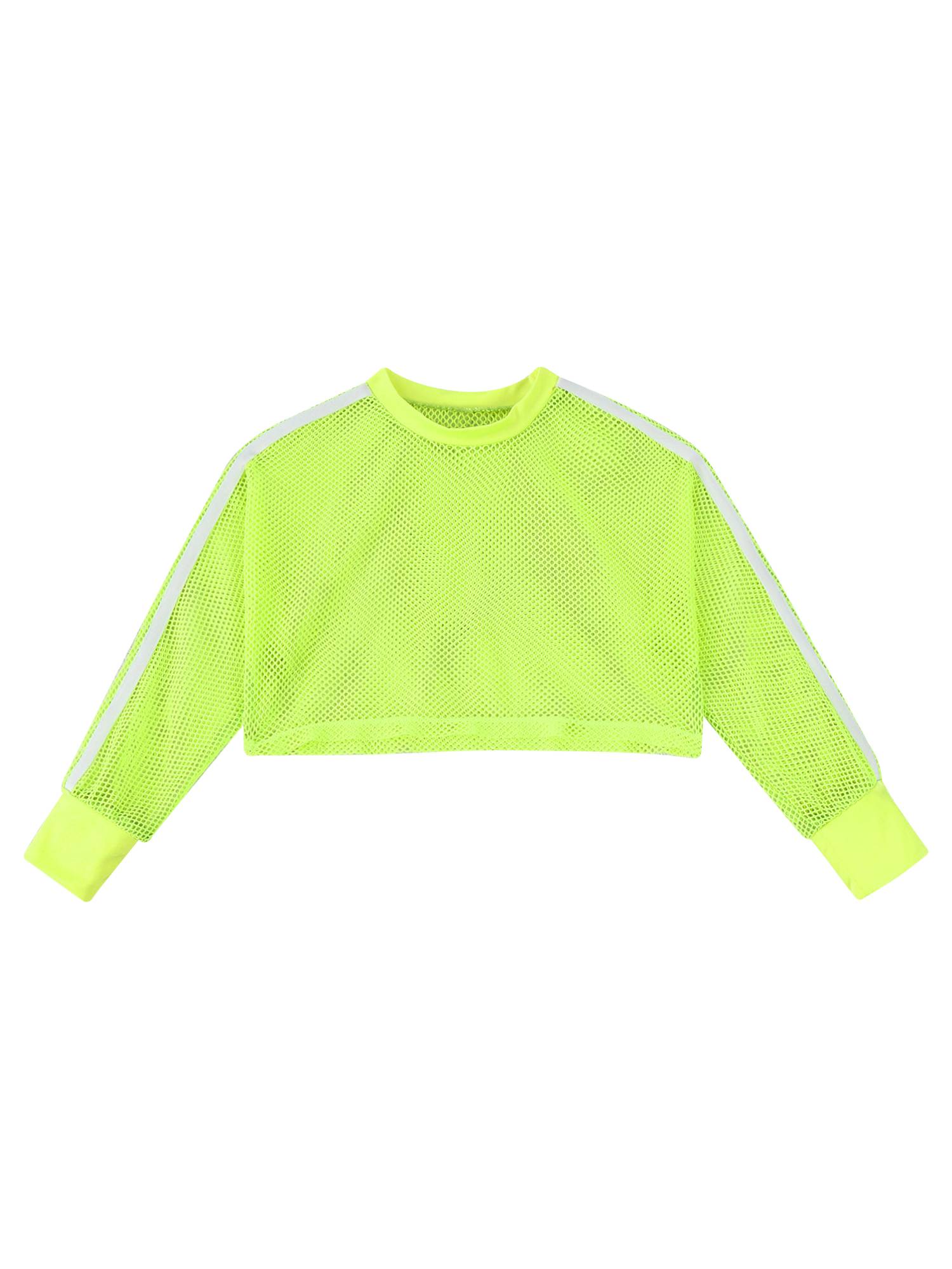 Kids Girls Long Sleeve Mesh Dance Crop Top