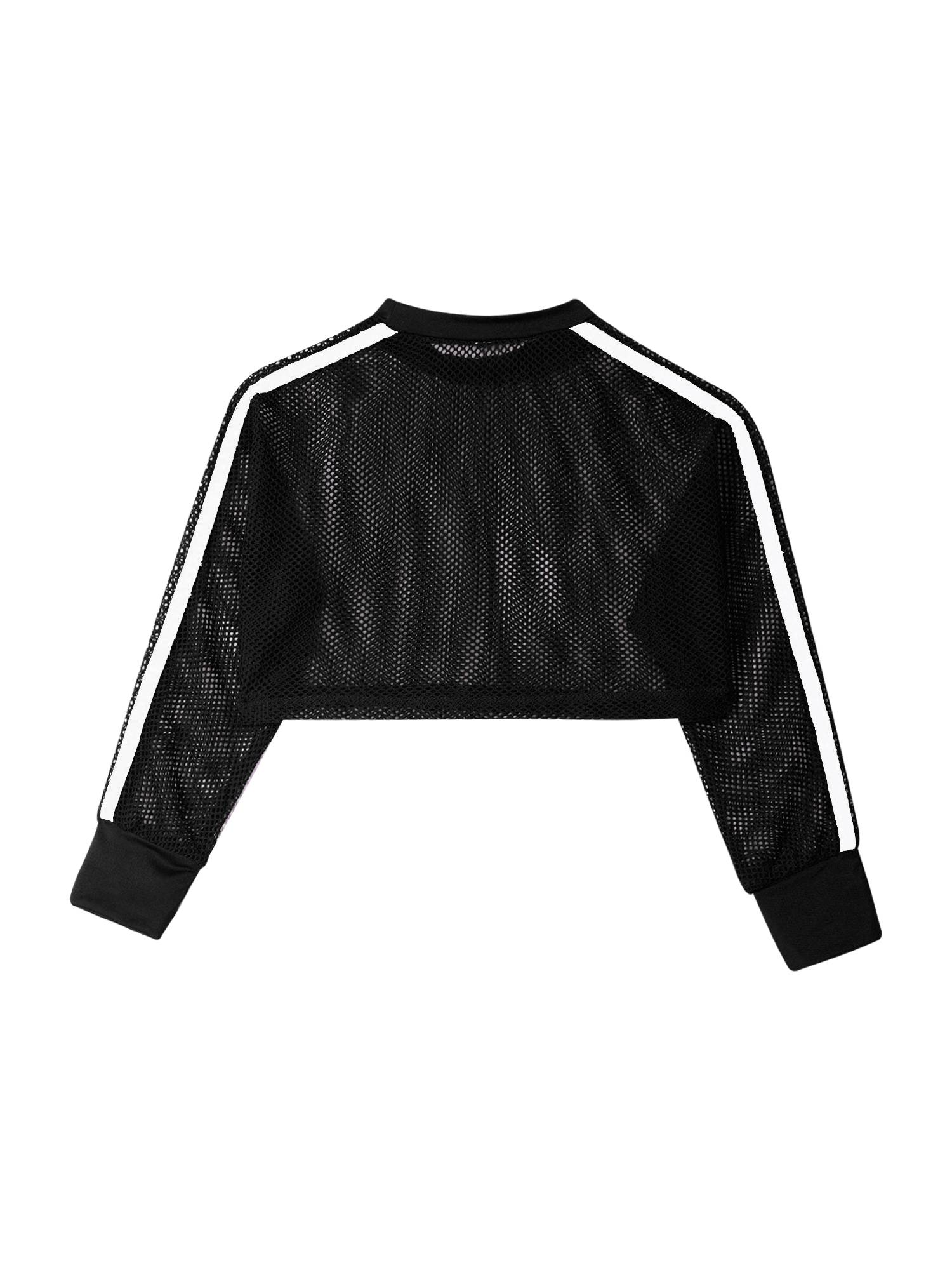 Kids Girls Long Sleeve Mesh Dance Crop Top