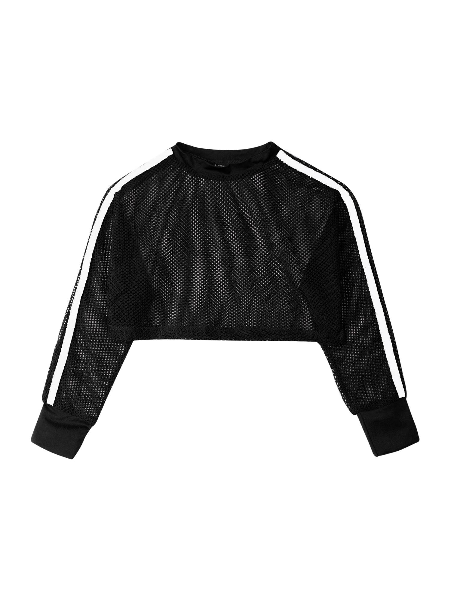 Kids Girls Long Sleeve Mesh Dance Crop Top