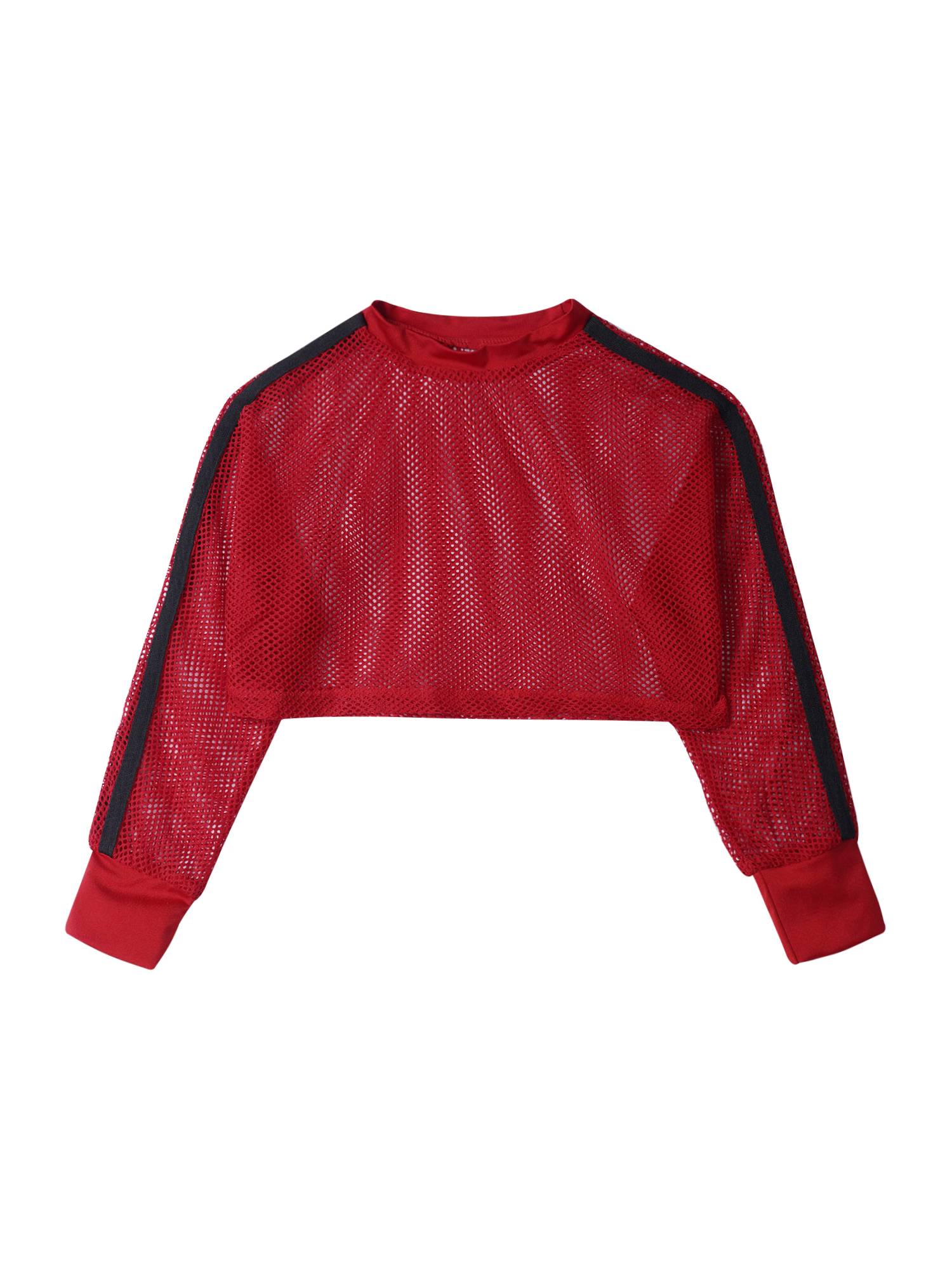 Kids Girls Long Sleeve Mesh Dance Crop Top