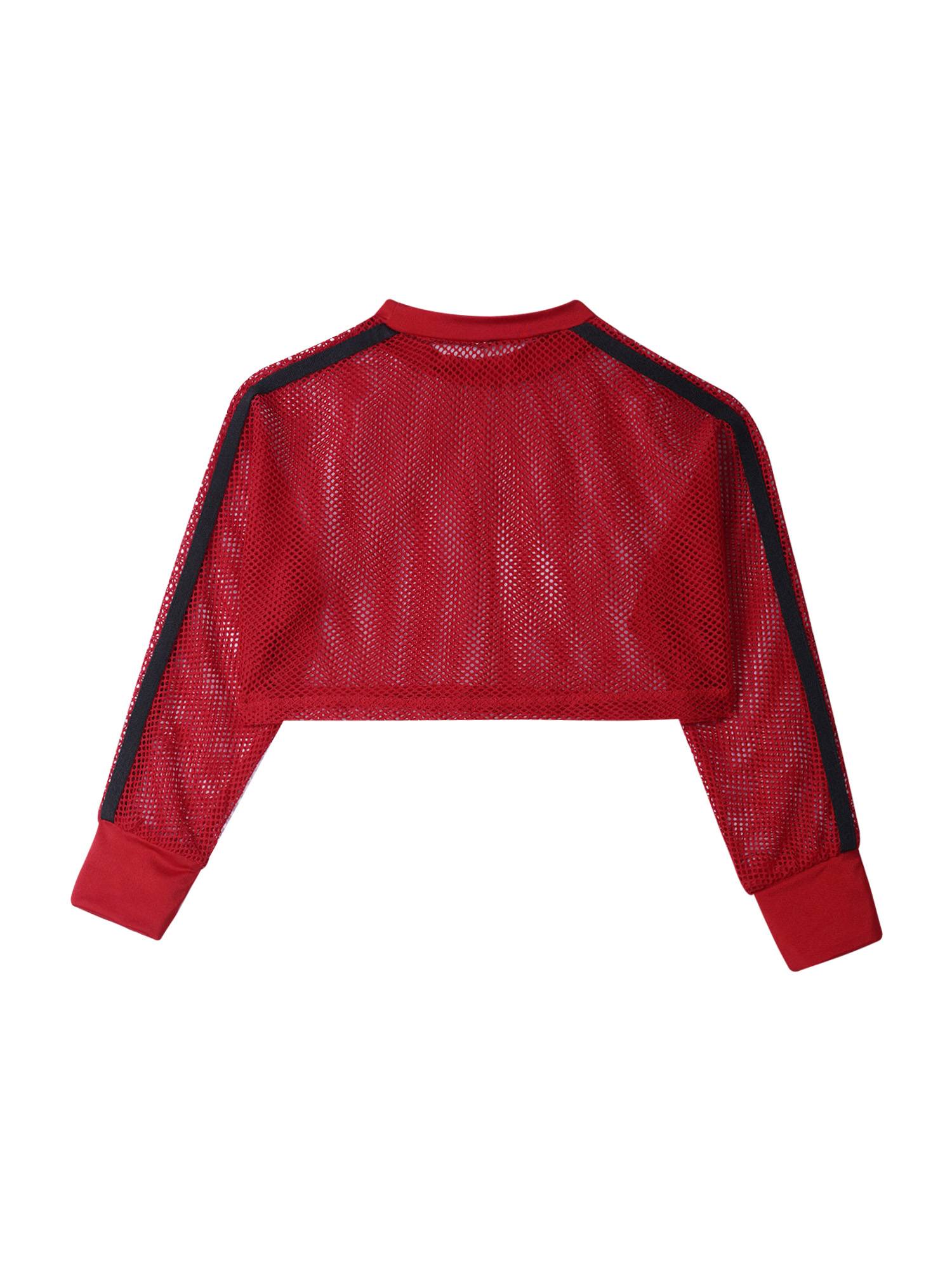 Kids Girls Long Sleeve Mesh Dance Crop Top