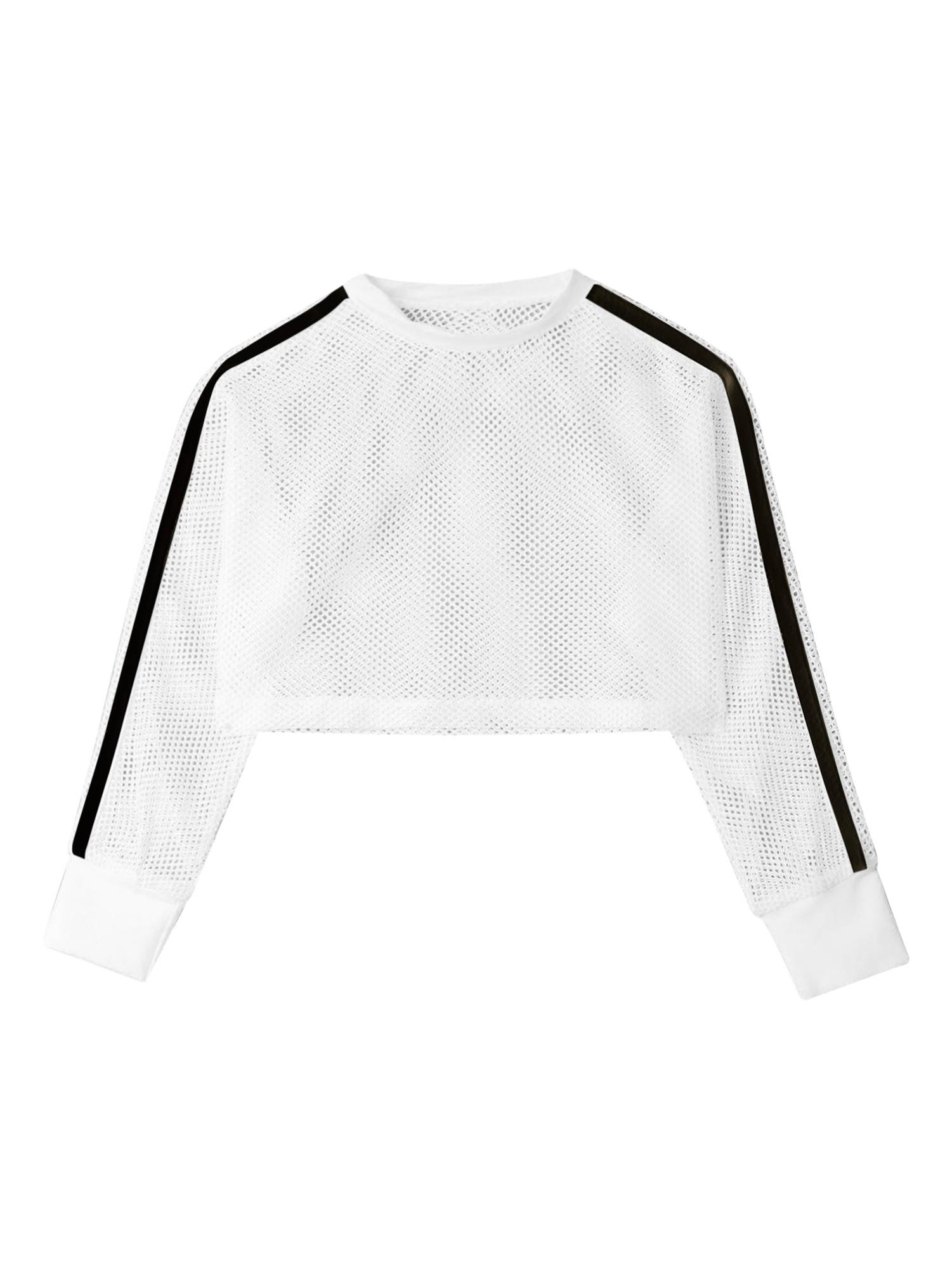 Kids Girls Long Sleeve Mesh Dance Crop Top