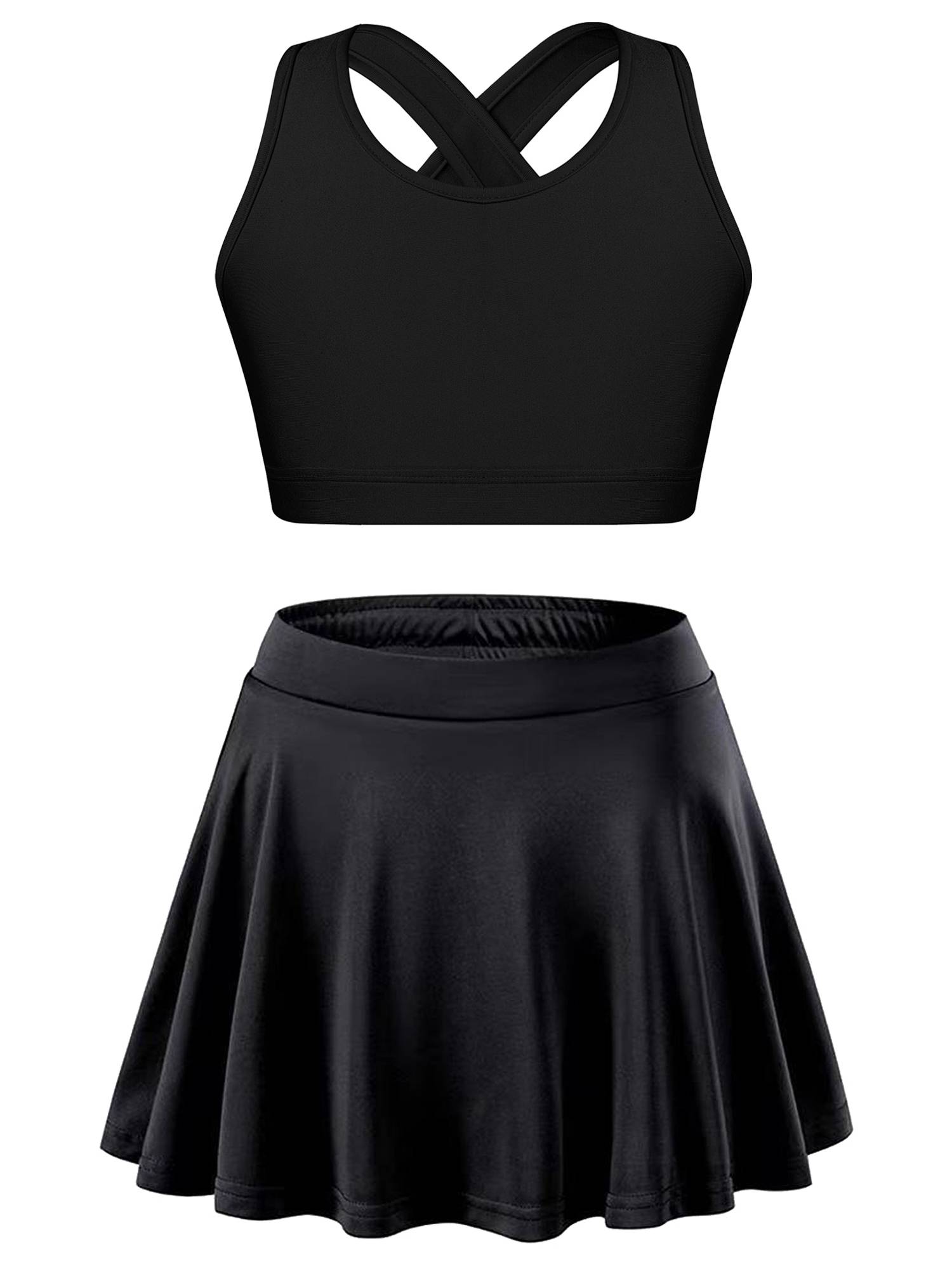 Kids Girls 2pcs Sleeveless Crop Top with Pleated Skort Skirt Tennis Set