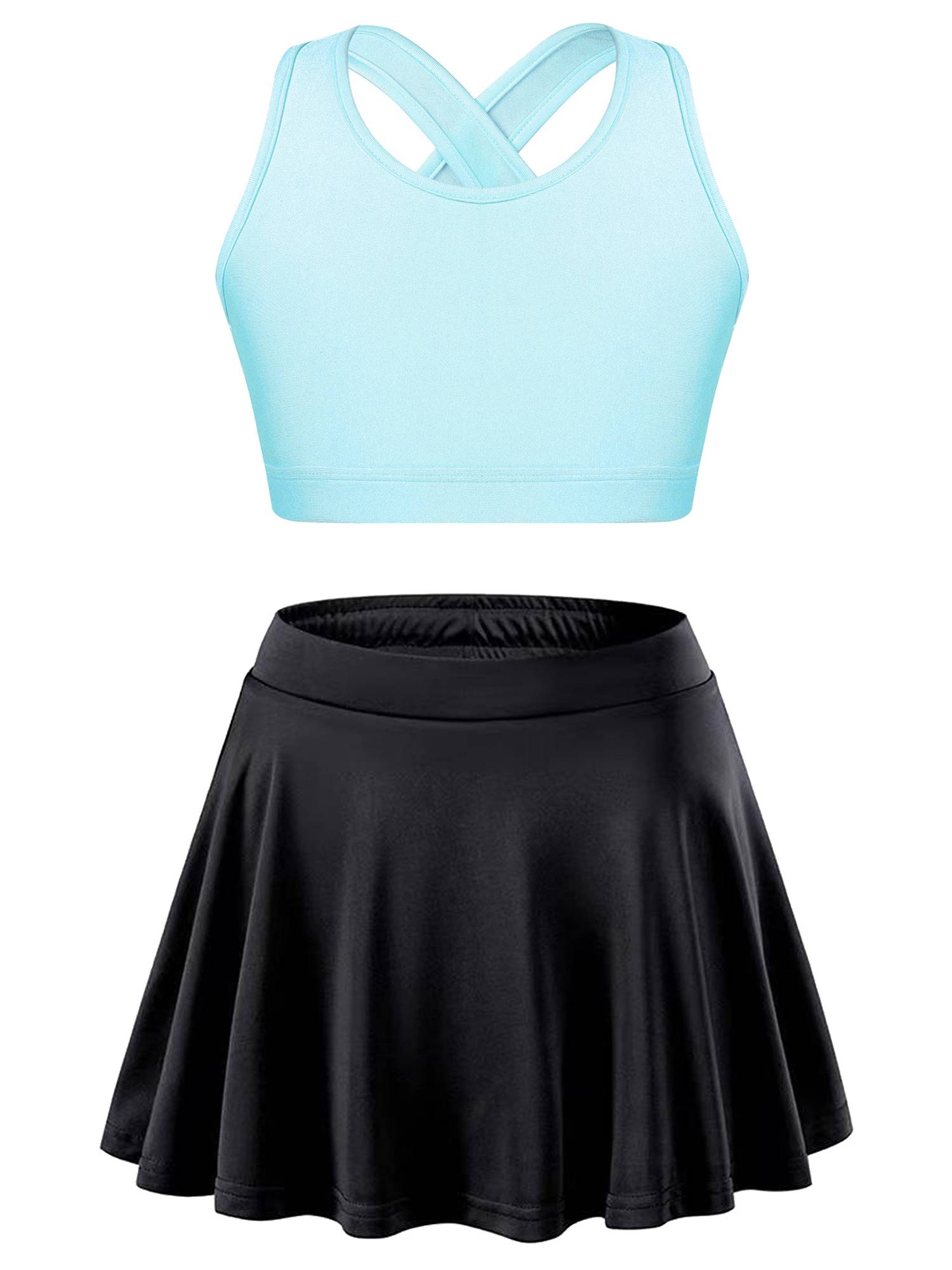 Kids Girls 2pcs Sleeveless Crop Top with Pleated Skort Skirt Tennis Set