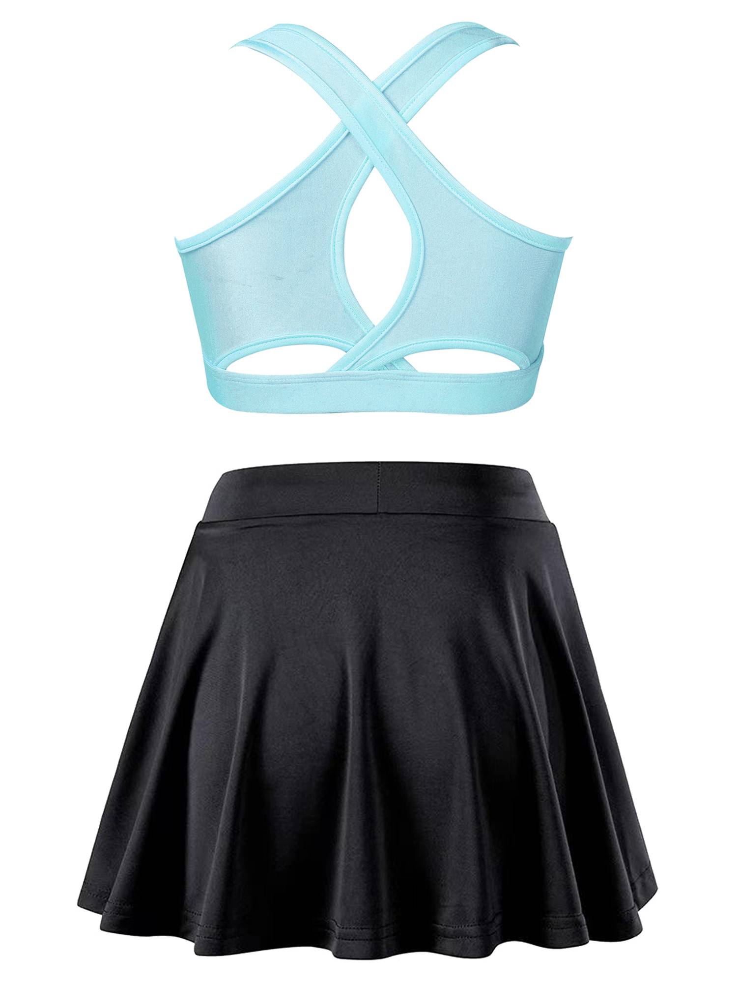 Kids Girls 2pcs Sleeveless Crop Top with Pleated Skort Skirt Tennis Set
