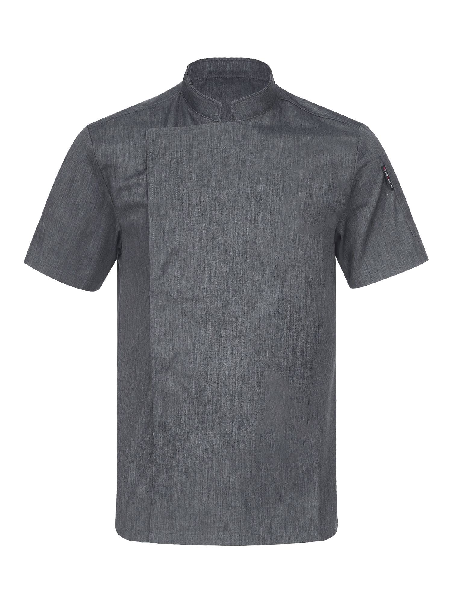 Men Stand Collar Short Sleeve Solid Color Chef Shirt