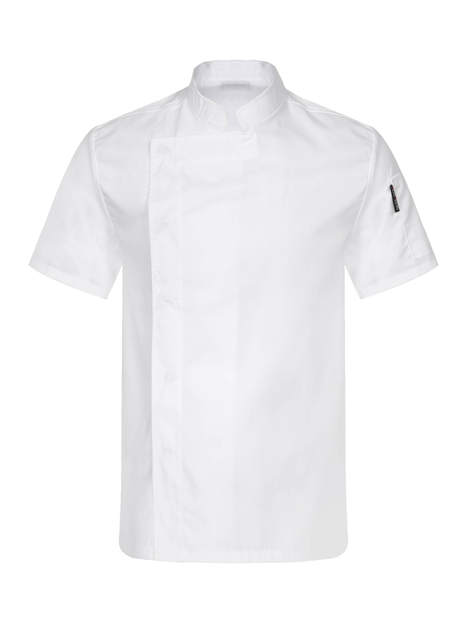 Men Stand Collar Short Sleeve Solid Color Chef Shirt