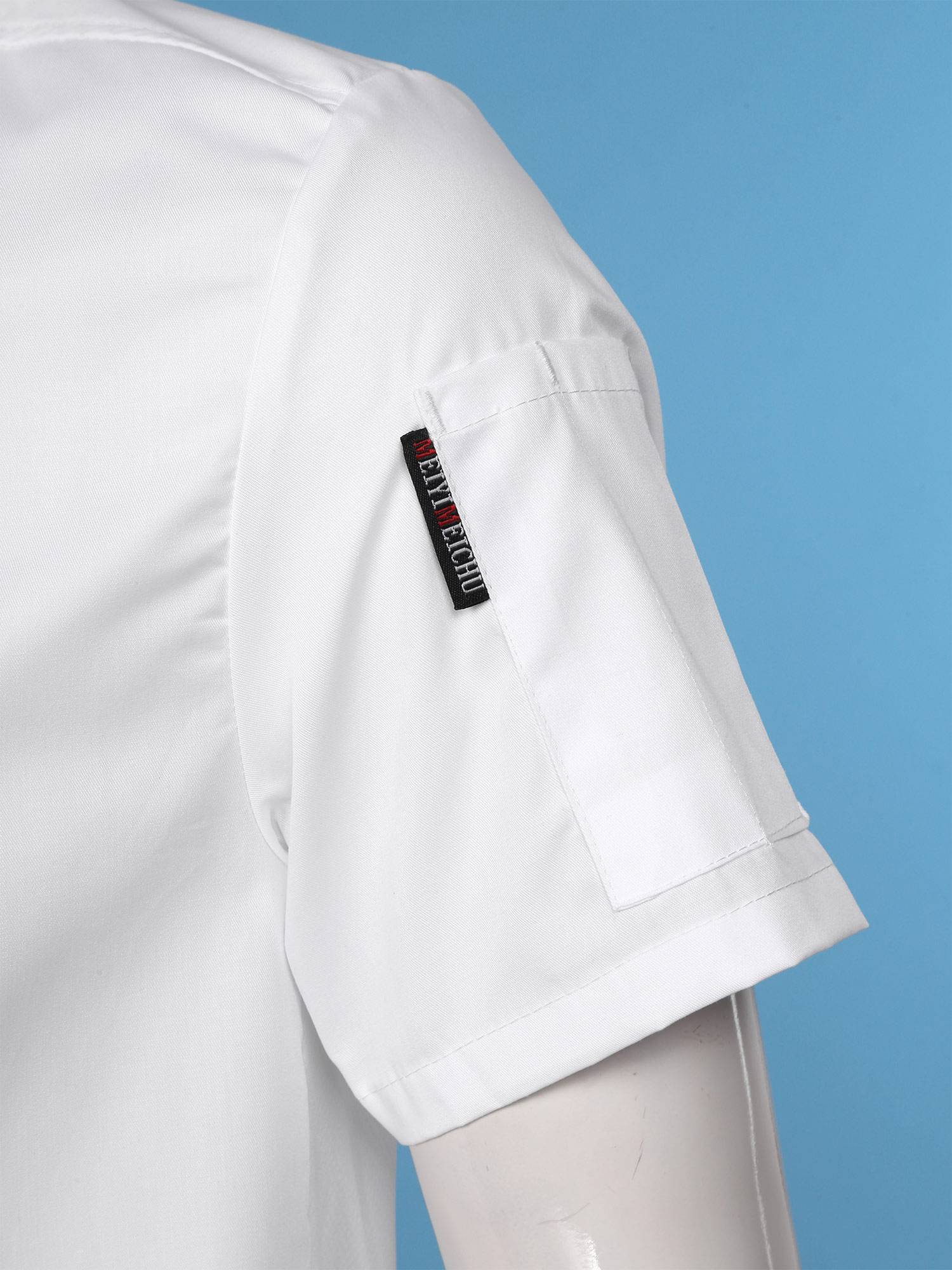 Men Stand Collar Short Sleeve Solid Color Chef Shirt