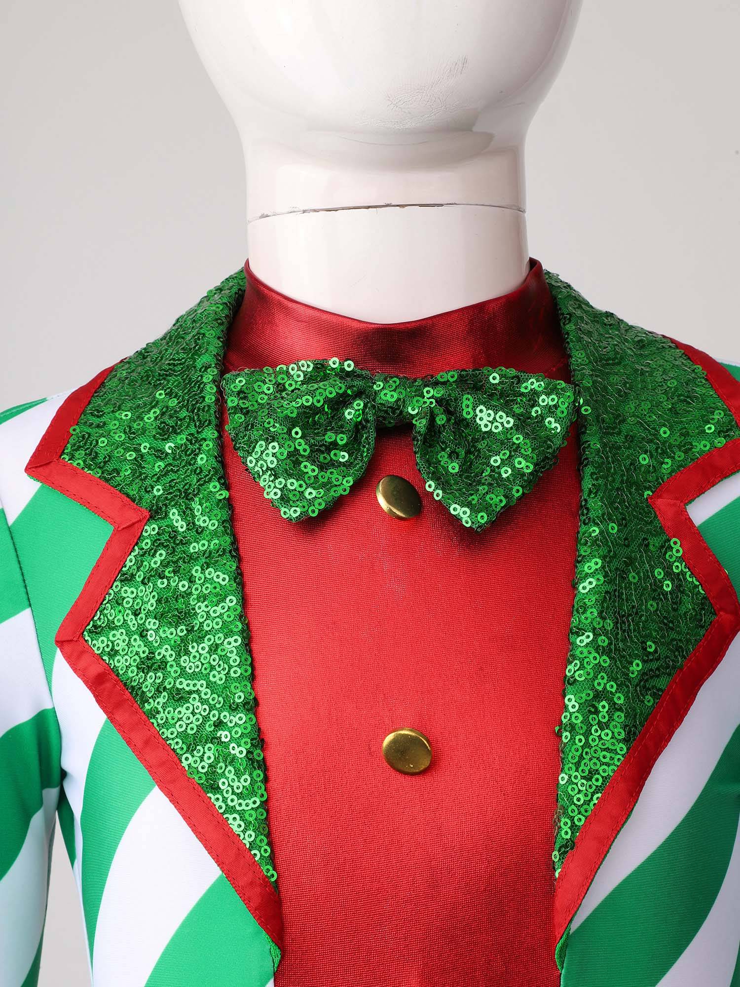 Kids Girls Christmas Santa Costume Long Sleeve Sequins Stripes Romper