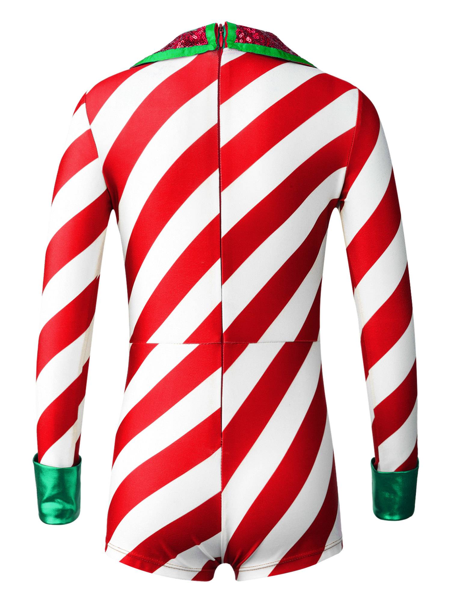 Kids Girls Christmas Santa Costume Long Sleeve Sequins Stripes Romper