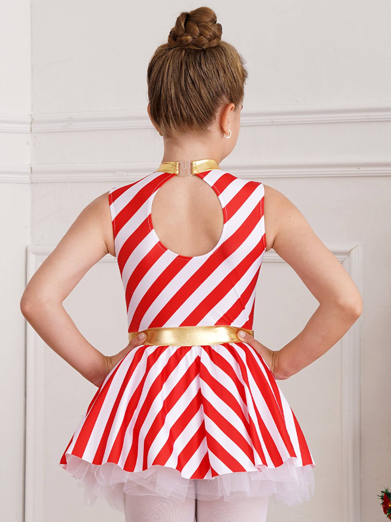 Kids Girls Christmas Sleeveless Stripe Santa Candy Cane Tutu Dress