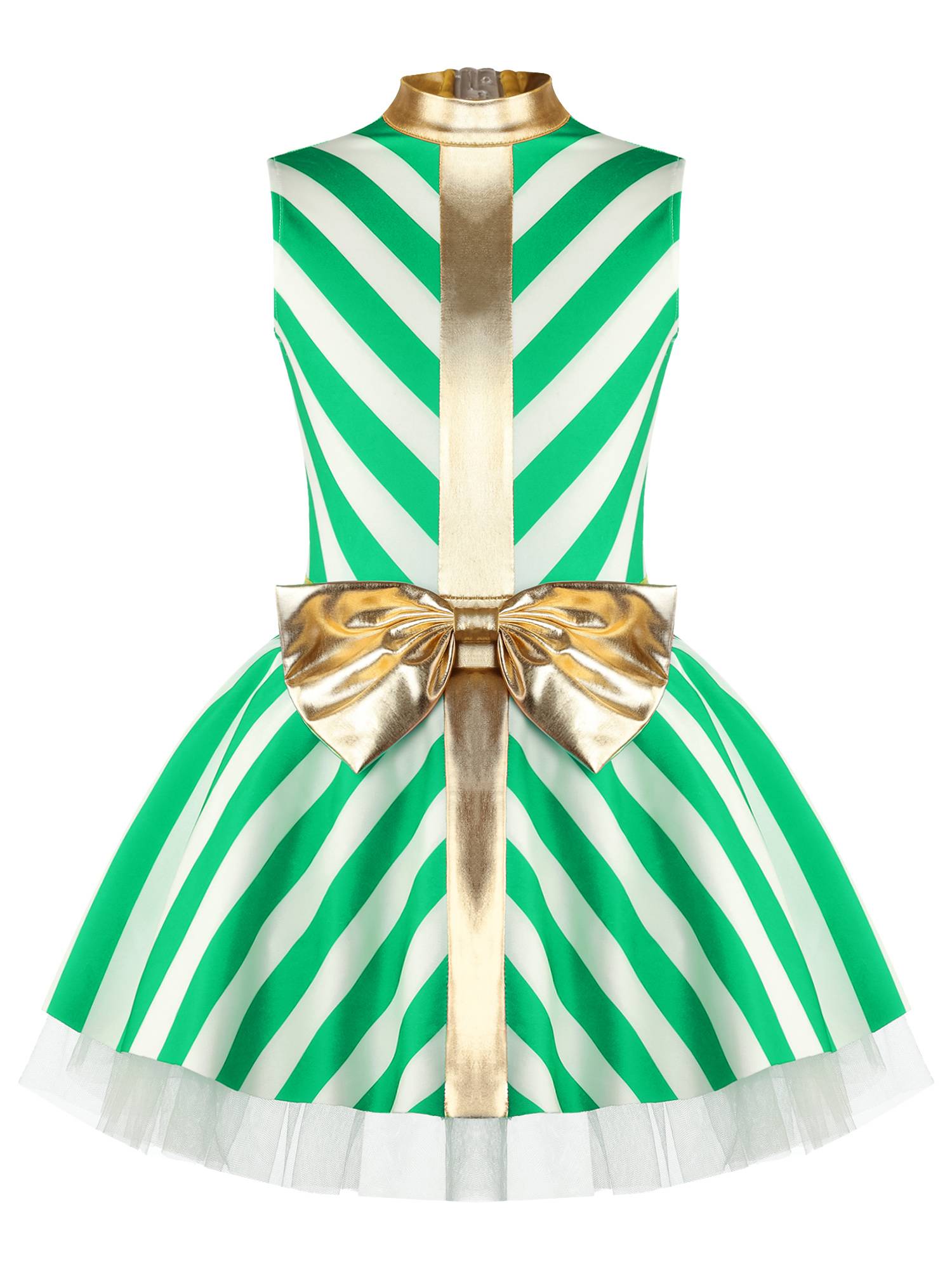 Kids Girls Christmas Sleeveless Stripe Santa Candy Cane Tutu Dress